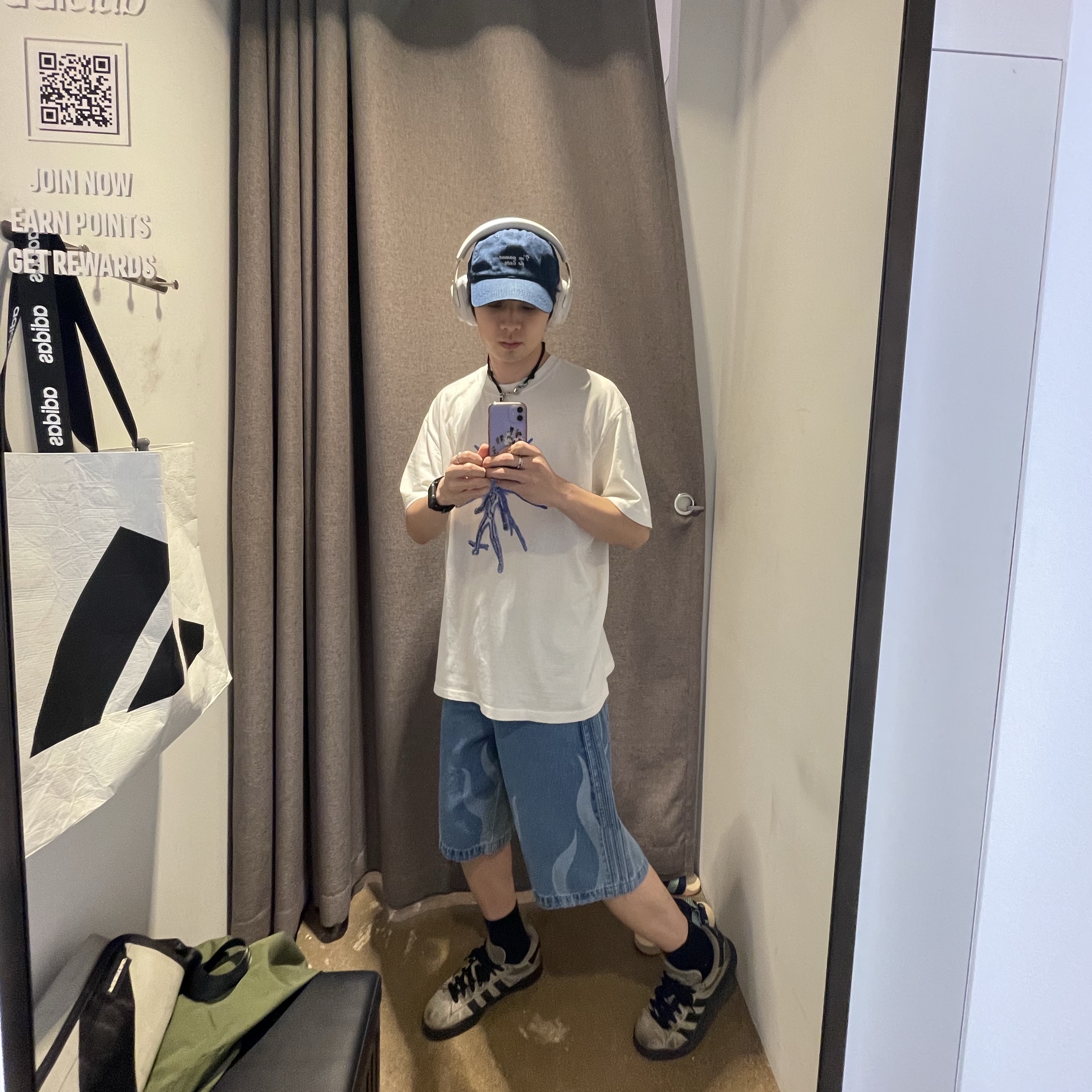 Adidas Flames Denim Shorts Blue - KR Sizing, Adidas Campus 00s Charcoal Core Black 착용 스타일