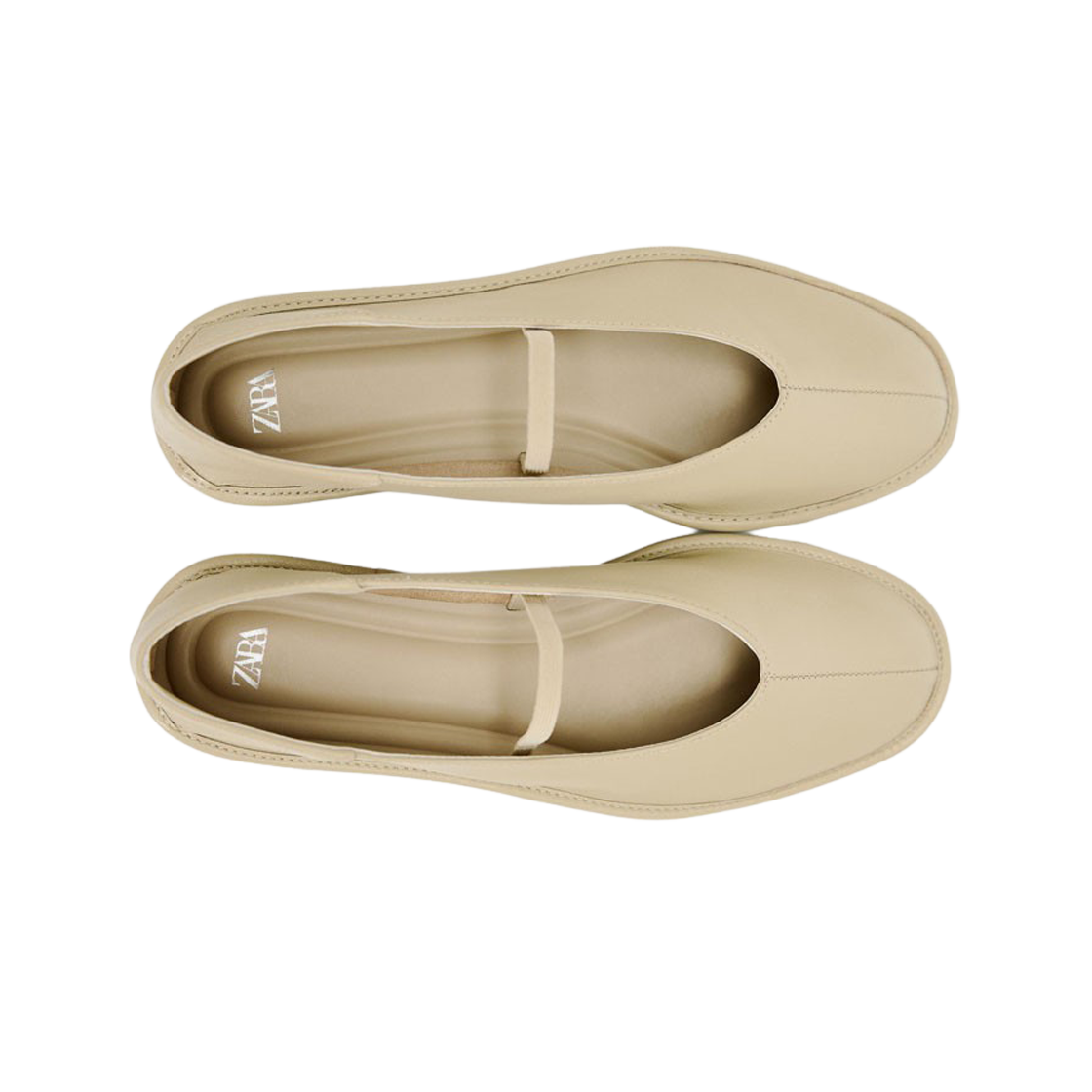 (W) 자라 발레리나 레더 플랫 슈즈 베이지((W) Zara Ballerina Leather Flat Shoes Beige) - 2