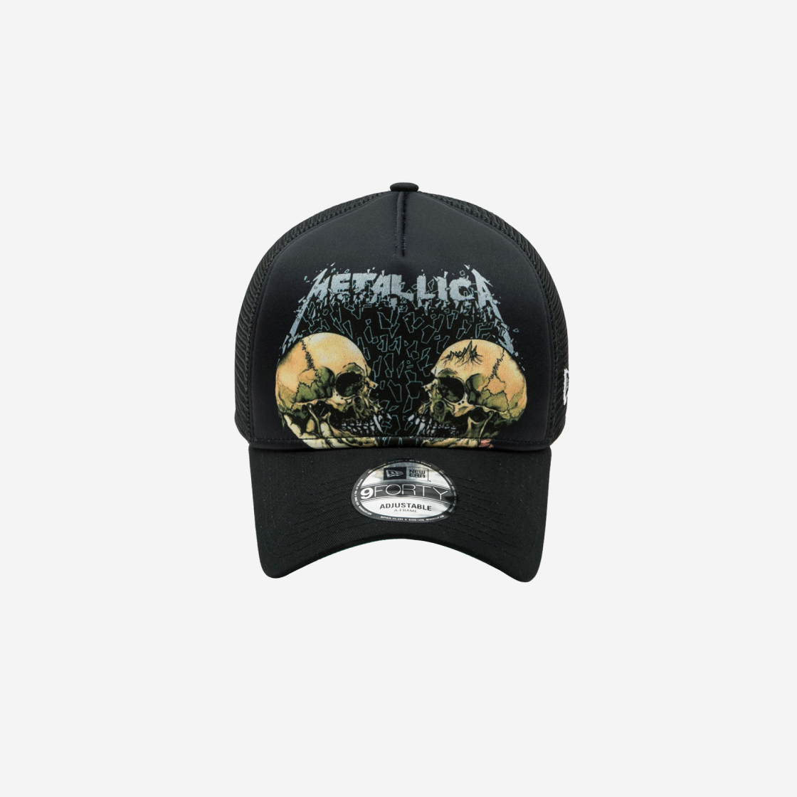 New Era x Metallica Double Skull A-Frame Trucker Ball Cap Black 상세 이미지 1