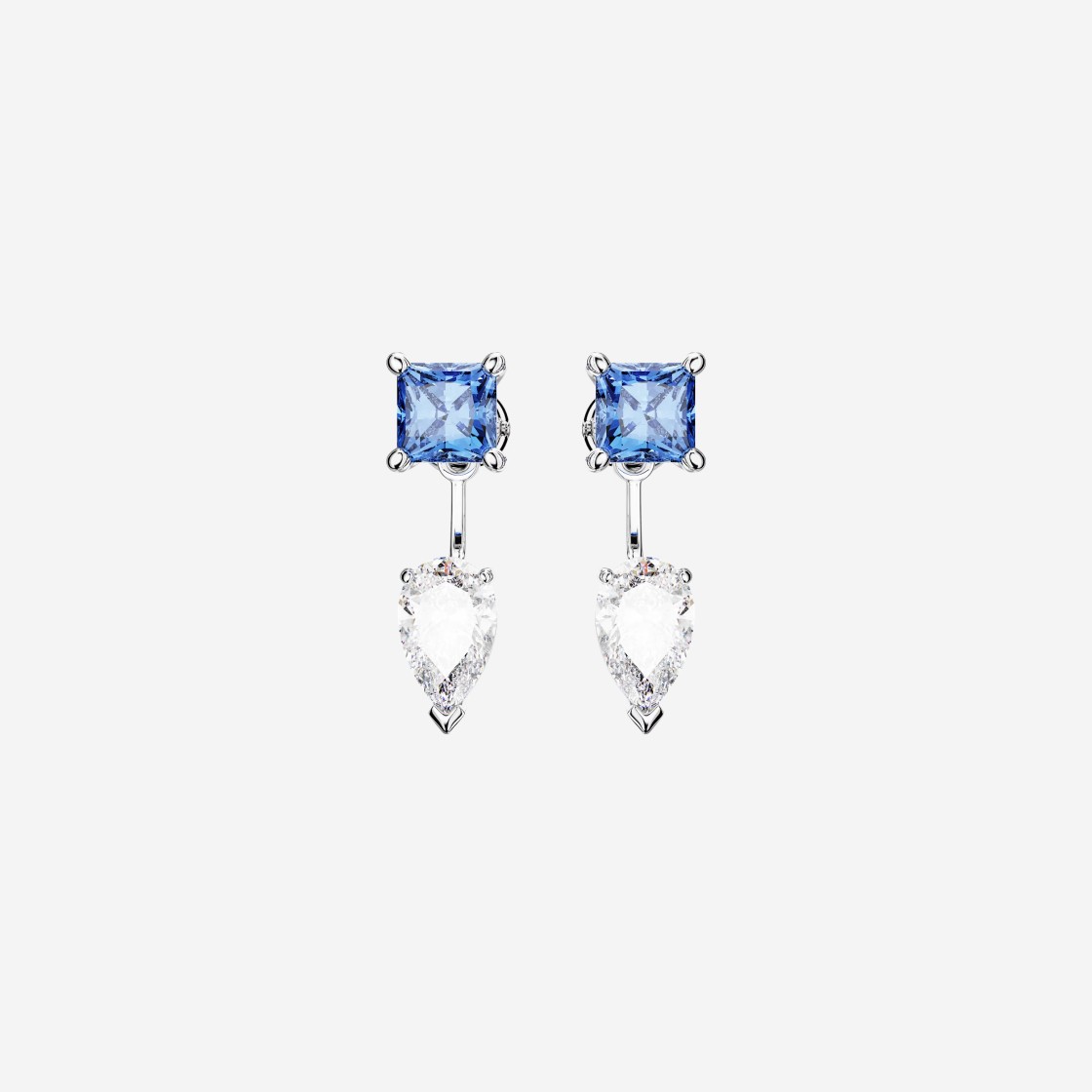 (W) Swarovski Mesmera Earrings Jackets Mixed Cuts Detachable Blue Rhodium Plated 상세 이미지 1