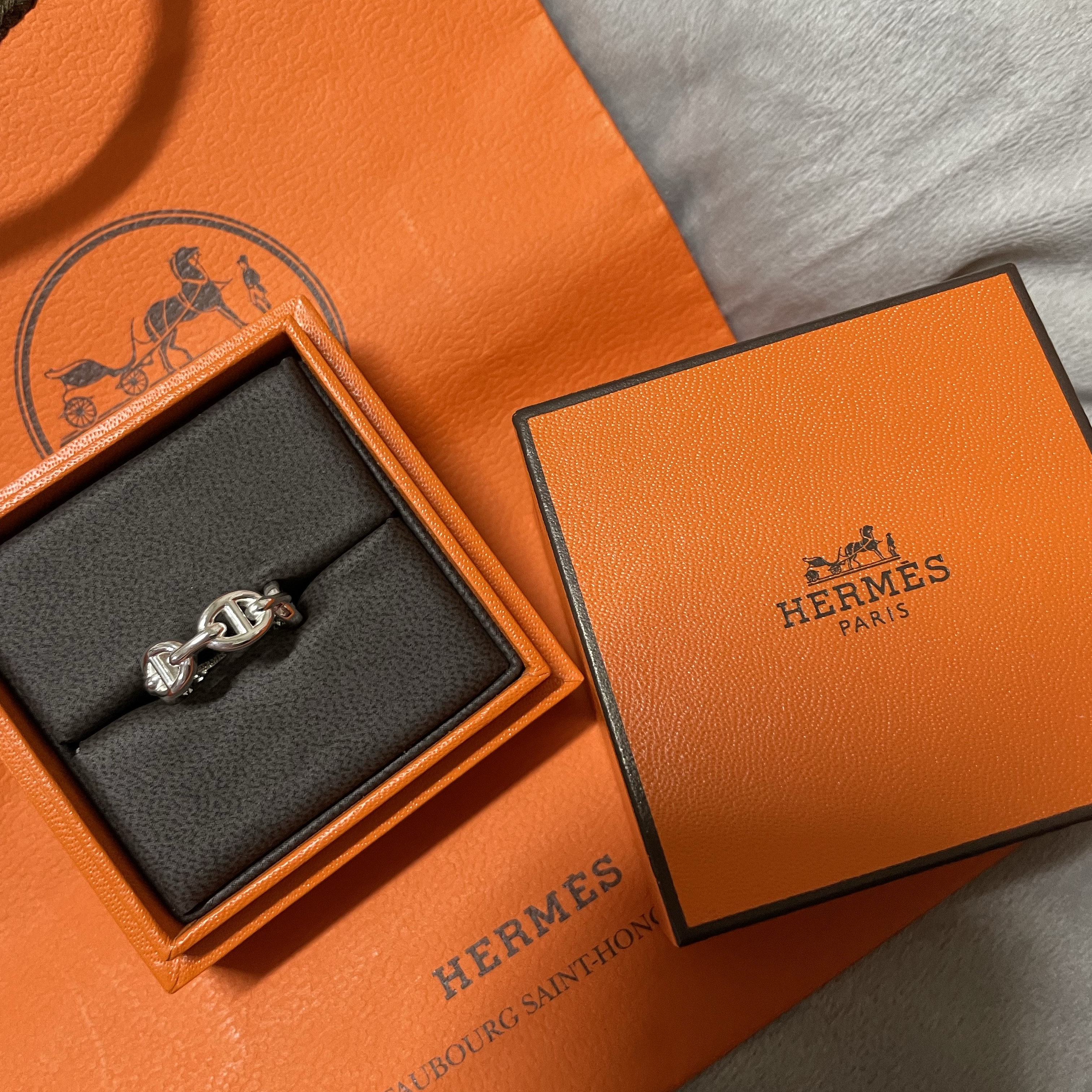 (W) Hermes Small Chaine D'Ancre Enchainee Ring Sterling Silver 착용 스타일 - 2