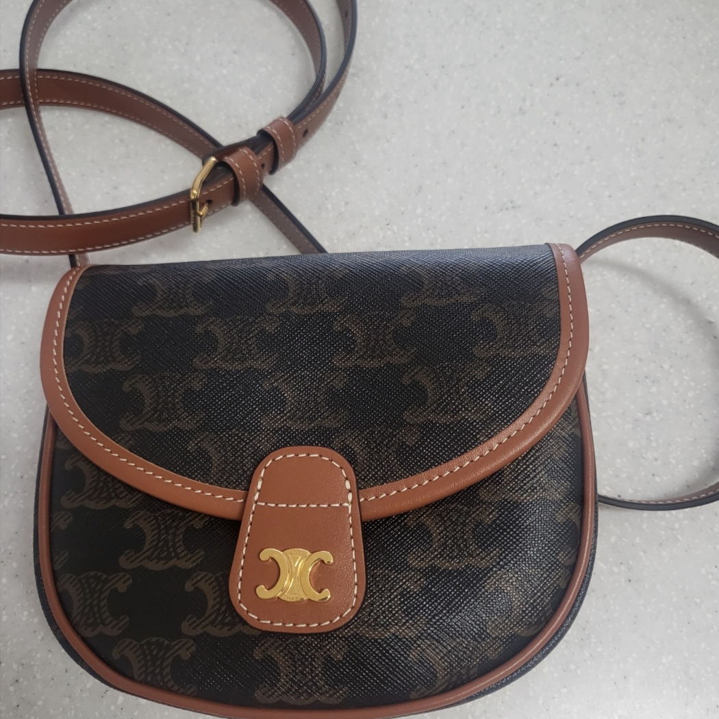 Celine Mini Besace in Triomphe Canvas and Calfskin Tan 착용 스타일