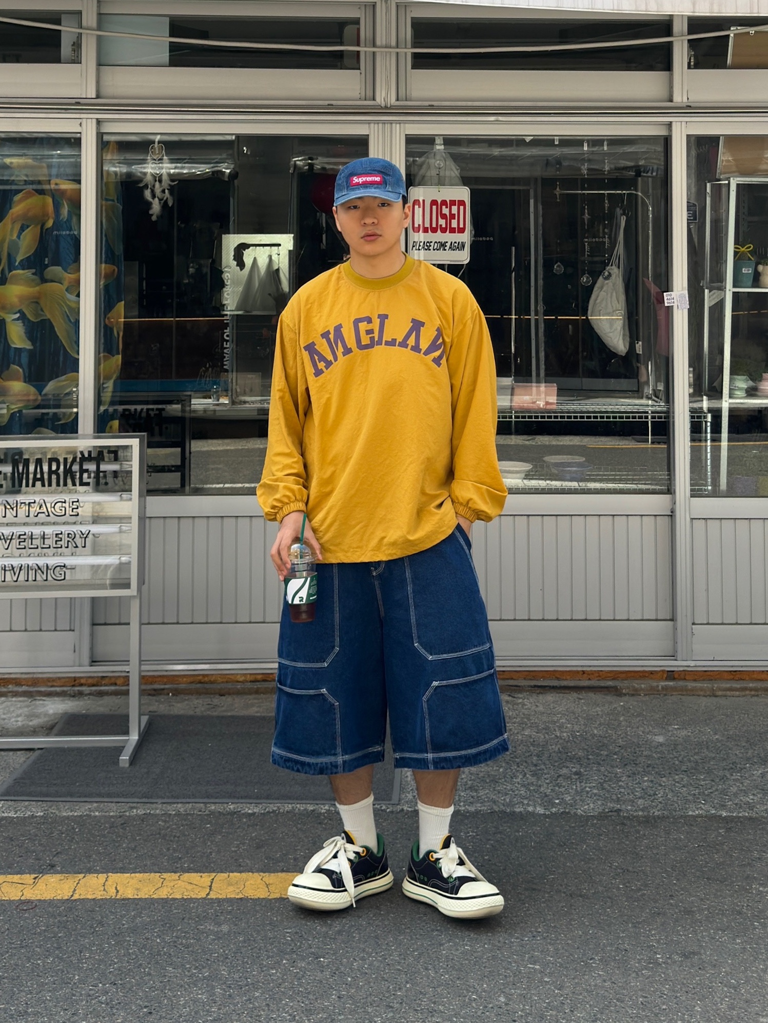 Supreme Washed Chino Twill Camp Cap Denim - 22FW 착용 스타일 - 1