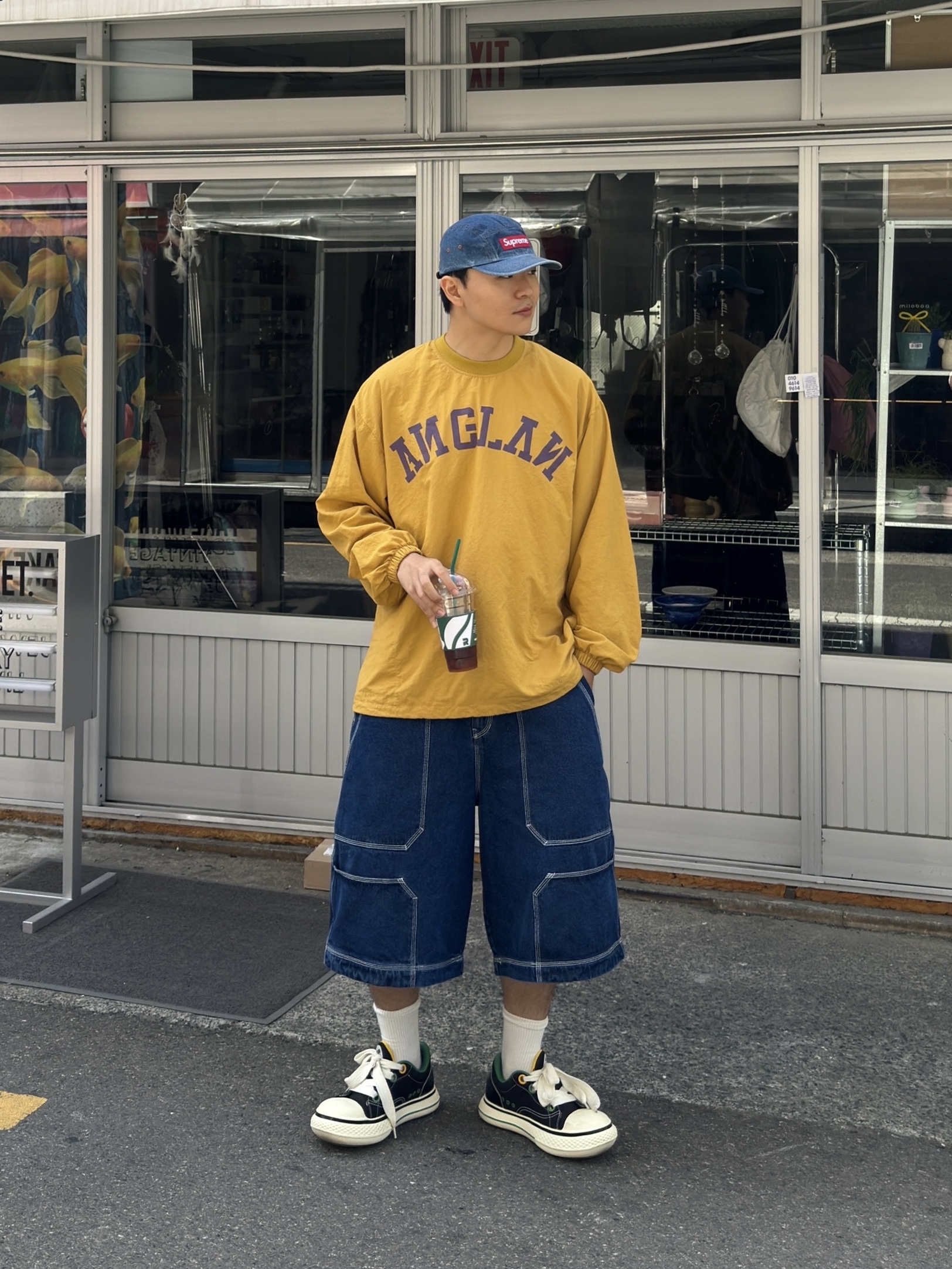 Supreme Washed Chino Twill Camp Cap Denim - 22FW 착용 스타일 - 2