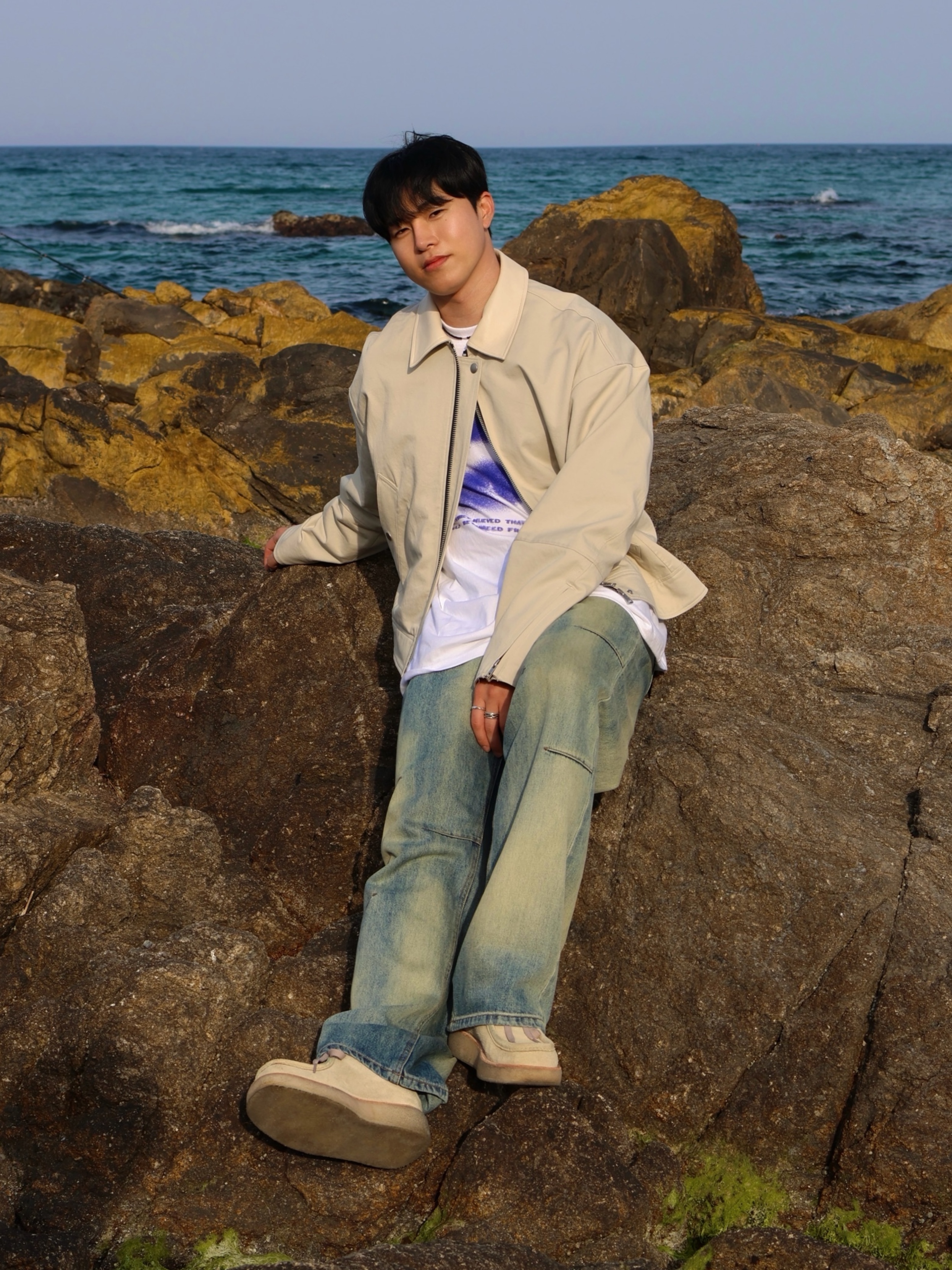 Haleine 3 Stitch Work Crop Jacket Cream Beige 착용 스타일 - 1