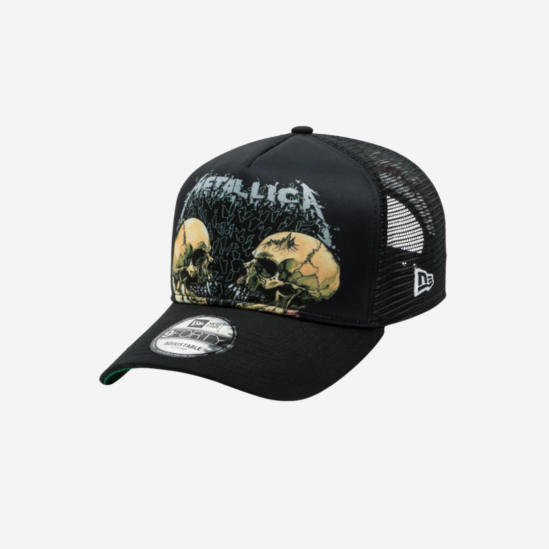 New Era x Metallica Double Skull A-Frame Trucker Ball Cap Black 상세 이미지 2