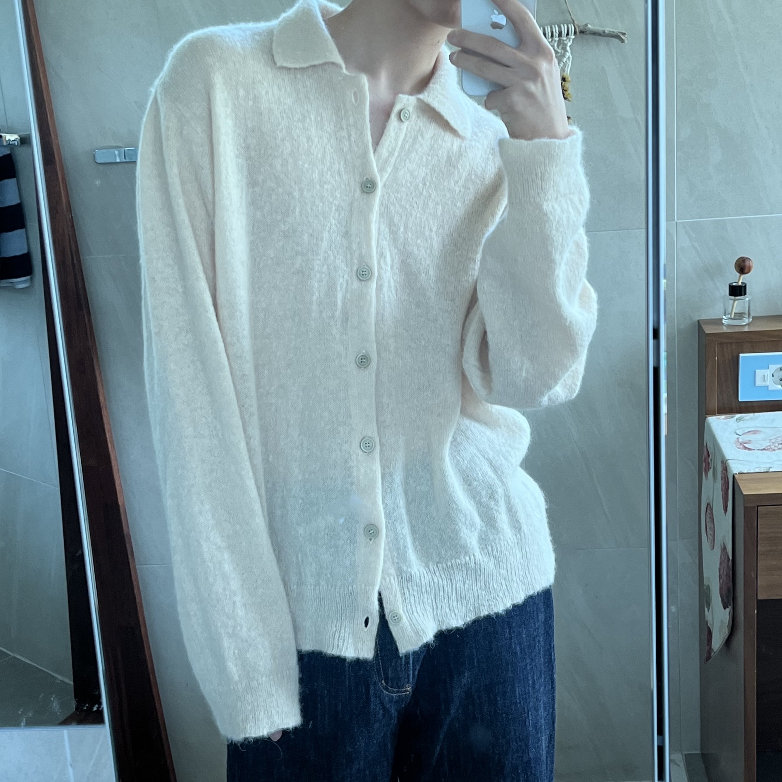 Our Legacy Evening Polo Fuzzy Alpaca Camel 착용 스타일 - 2