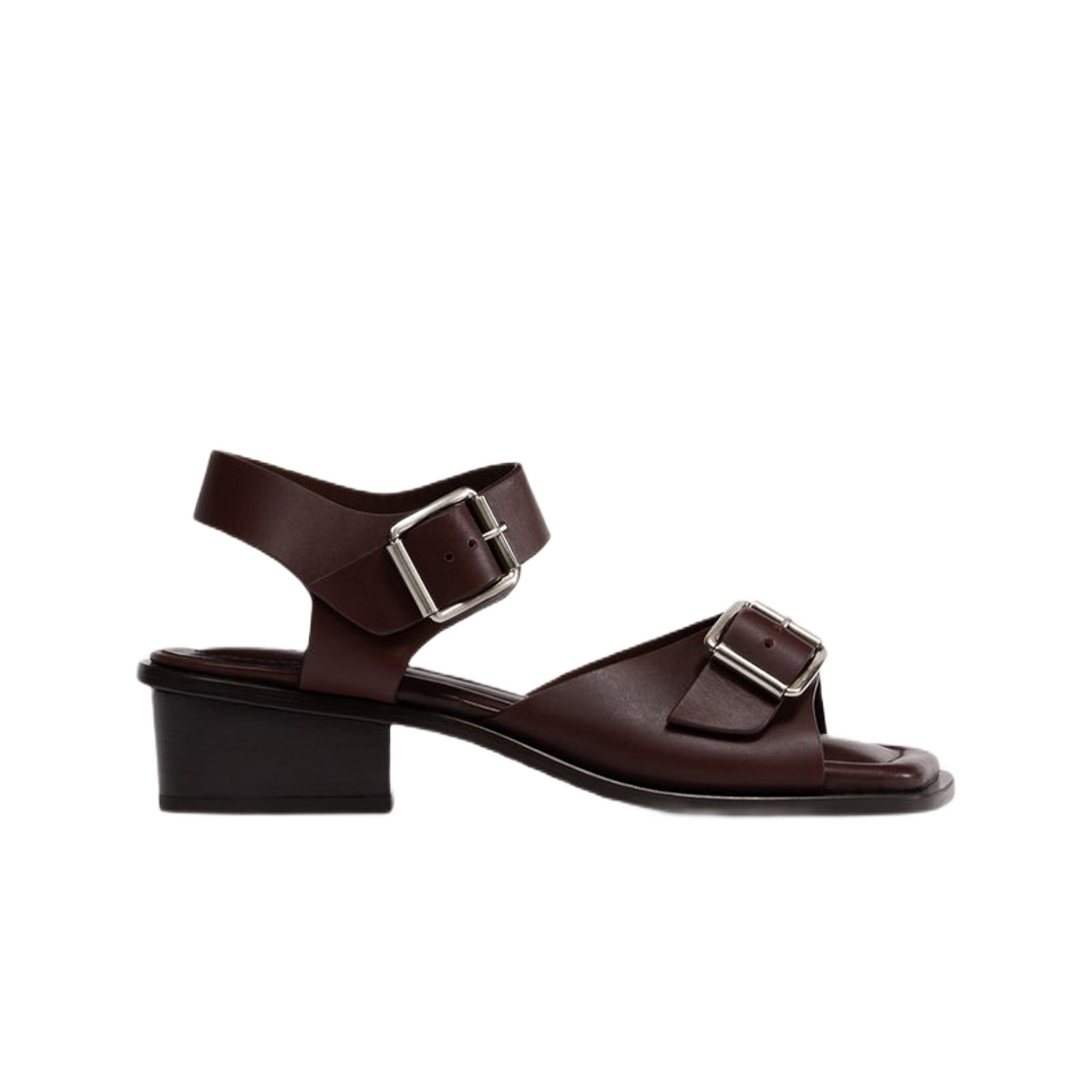 (W) Lemaire Vegetal Tanned Leather Square Heeled Sandals With Straps 35 Chocolate Fondant 상세 이미지 1