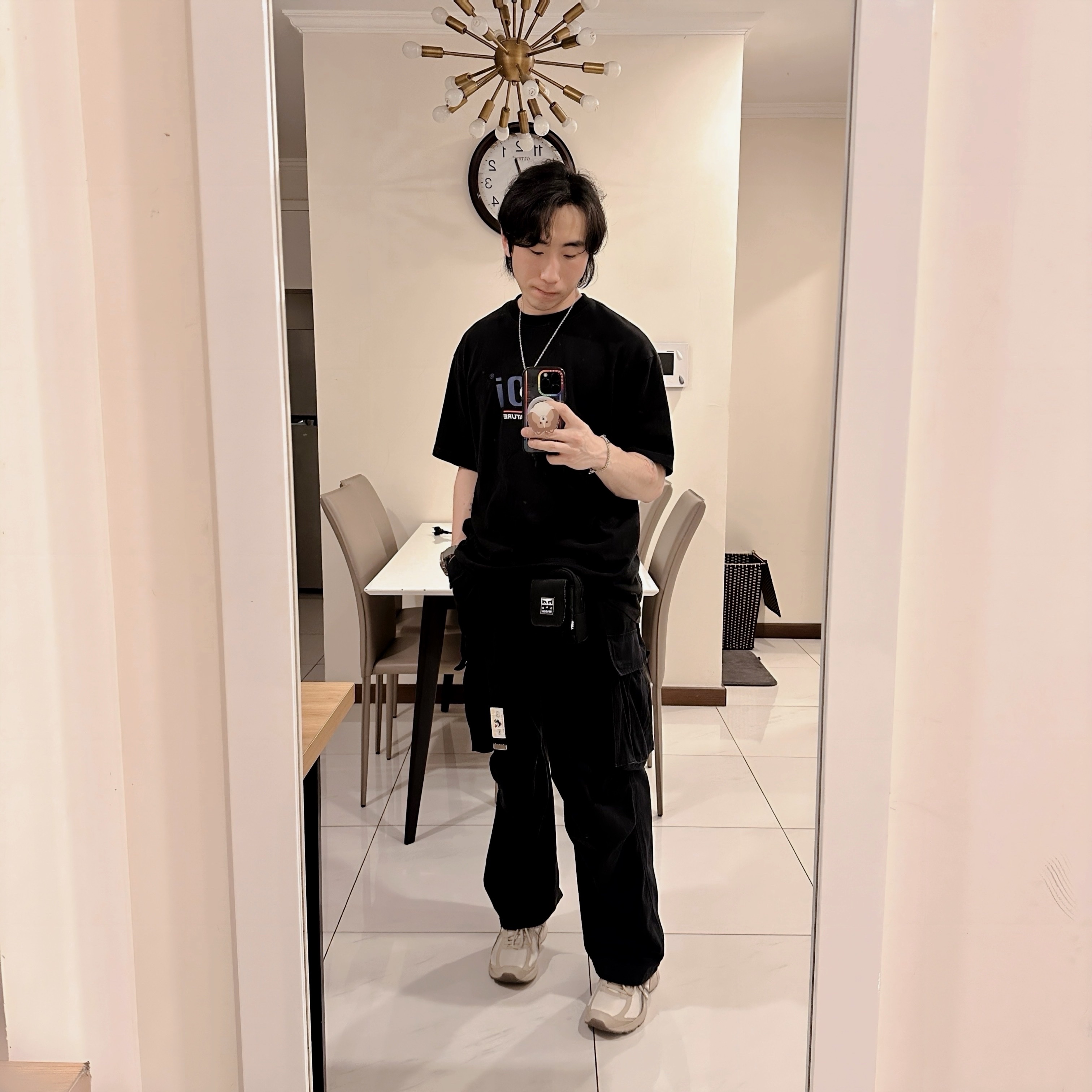 IAB Studio x Obey Drop Out Utility Small Bag Digital Black, Human Made Web Belt Black 착용 스타일