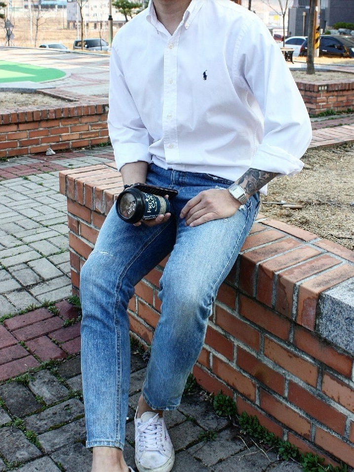 [30% 적립] Polo Ralph Lauren Classic Fit Garment Dyed Oxford Shirt White 착용 스타일