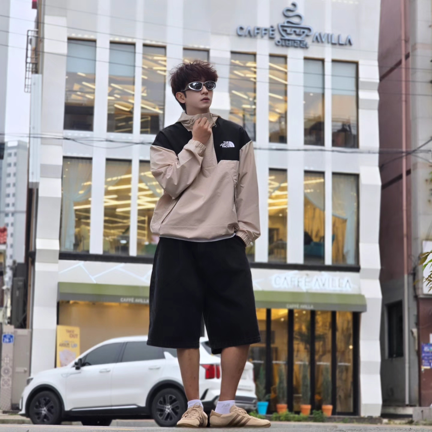The North Face White Label Hi Mountain Anorak Light Beige, Adidas Stadt Magic Beige 착용 스타일 - 1
