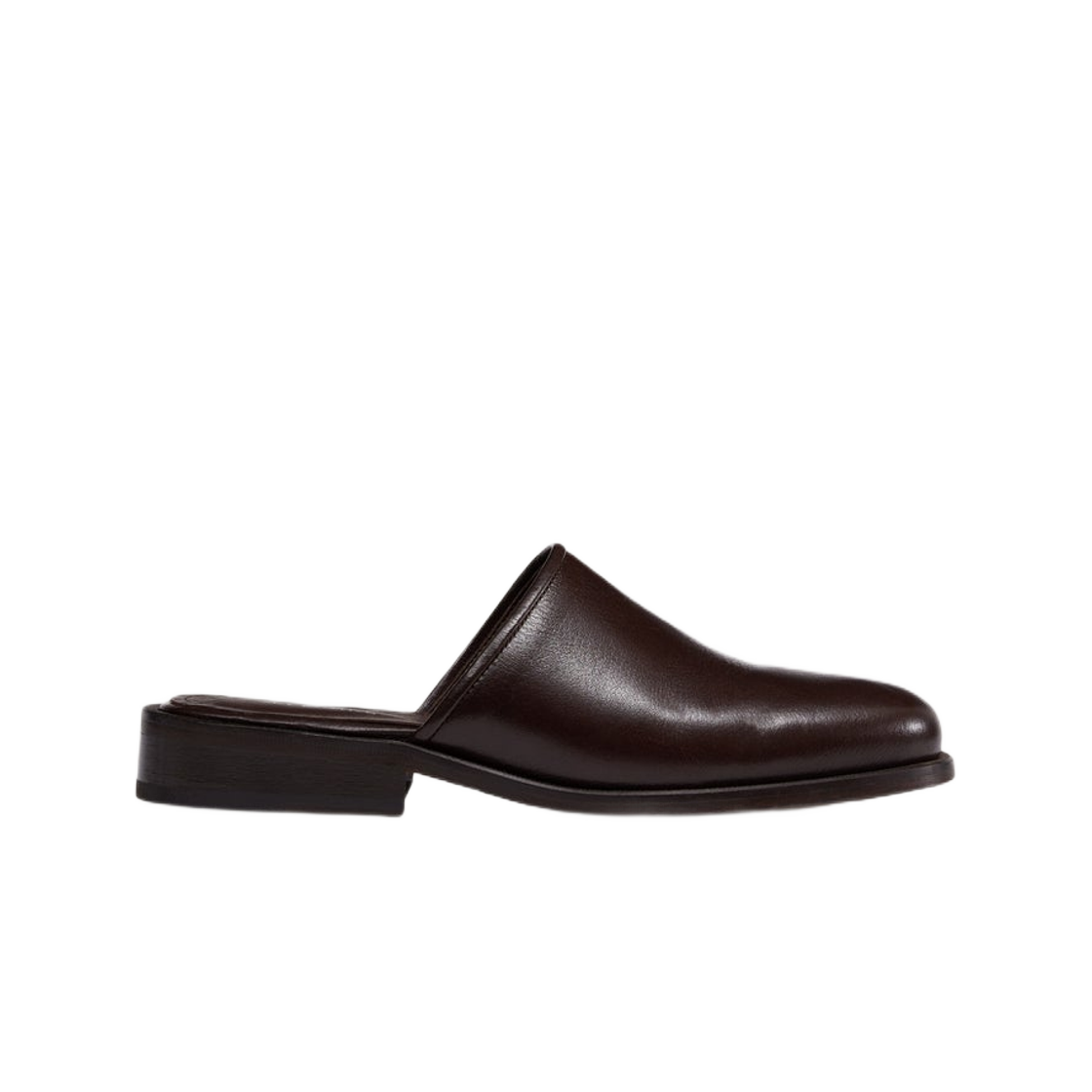 FO0061-LL0042-449 (W) Lemaire Shiny Leather Square Mule Dark Brown