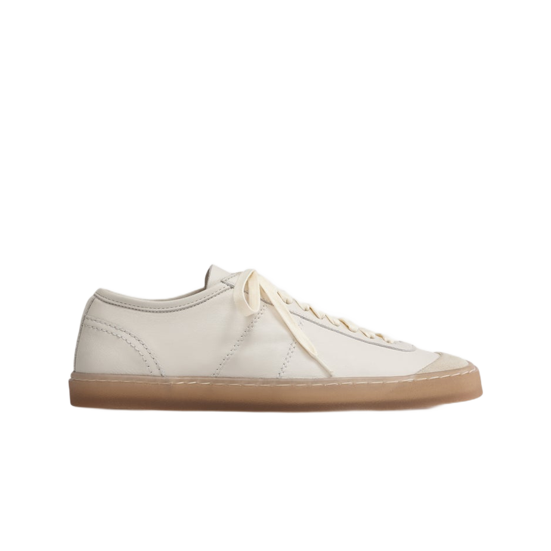 (W) 르메르 소프트 레더 리놀륨 베이직 레이드스 업 트레이너 클레이 화이트((W) Lemaire Soft Leather Linoleum Basic Laced Up Trainers Clay White)