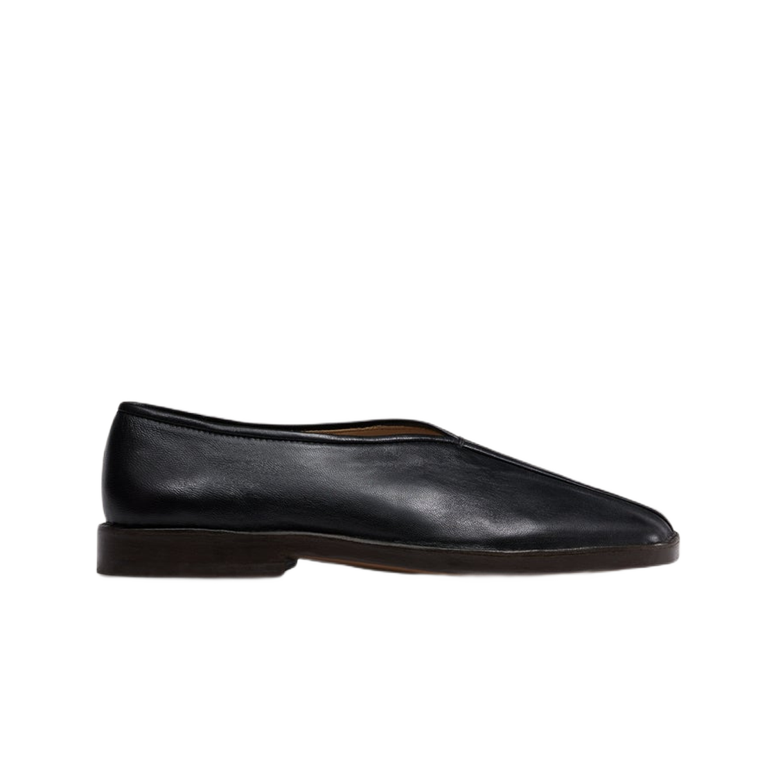FO0006-LL0023-999 (W) Lemaire Shiny Nappa Leather Flat Piped Slippers Black