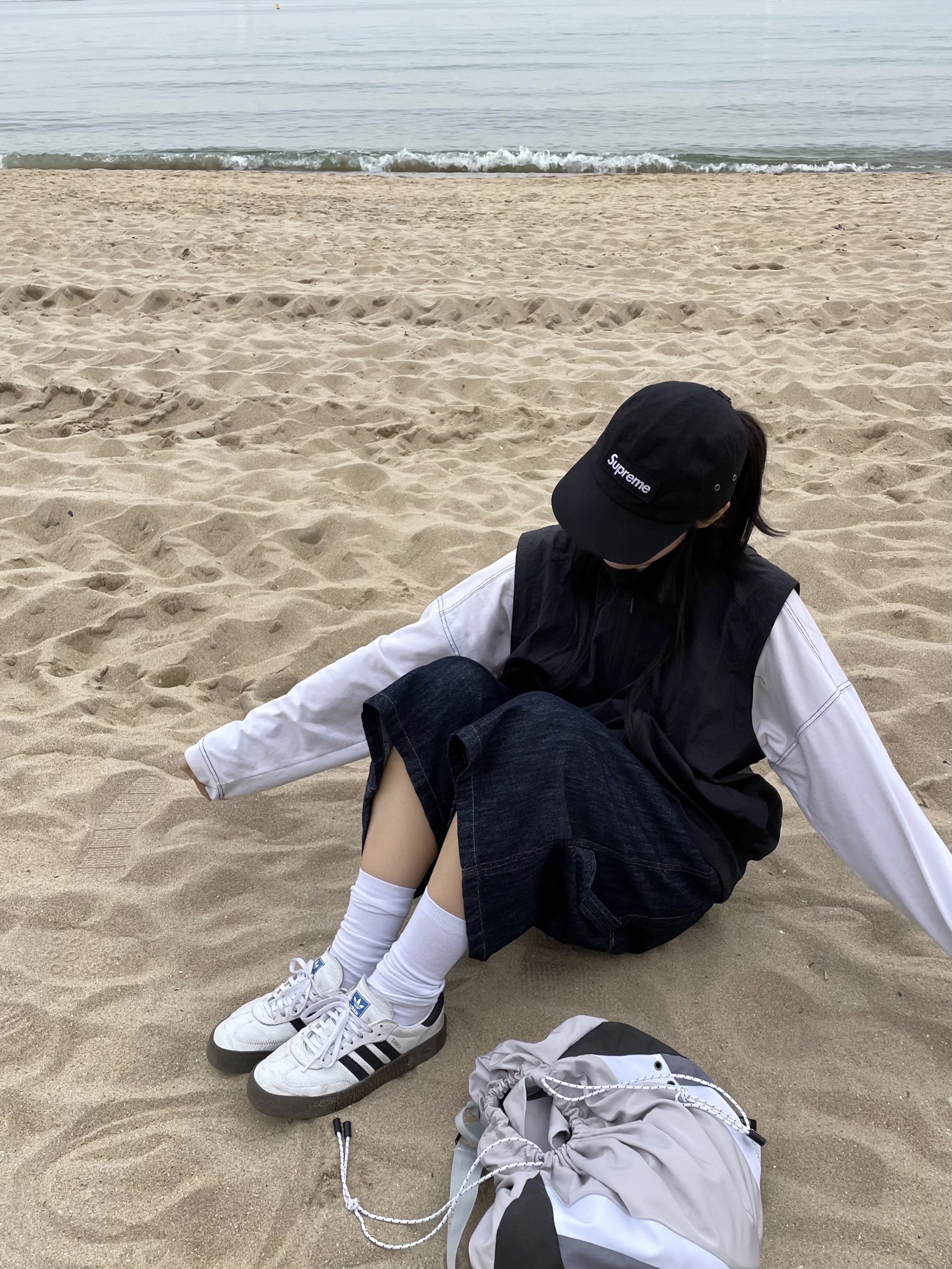 Supreme Waxed Cotton Camp Cap Black - 23FW, (W) Adidas Sambarose White Black Gum 착용 스타일 - 4
