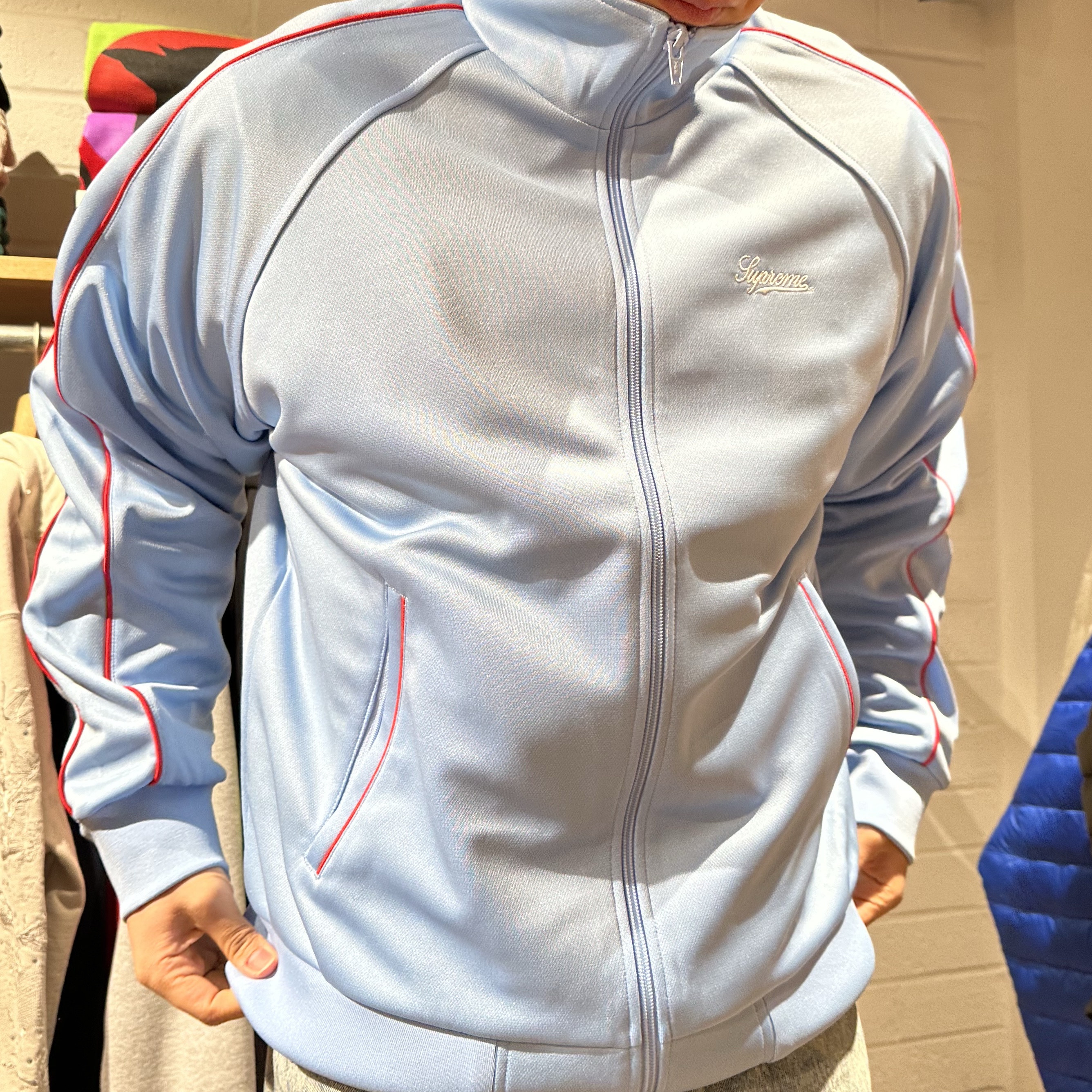 Supreme Tricot Track Jacket Light Blue - 24SS 착용 스타일