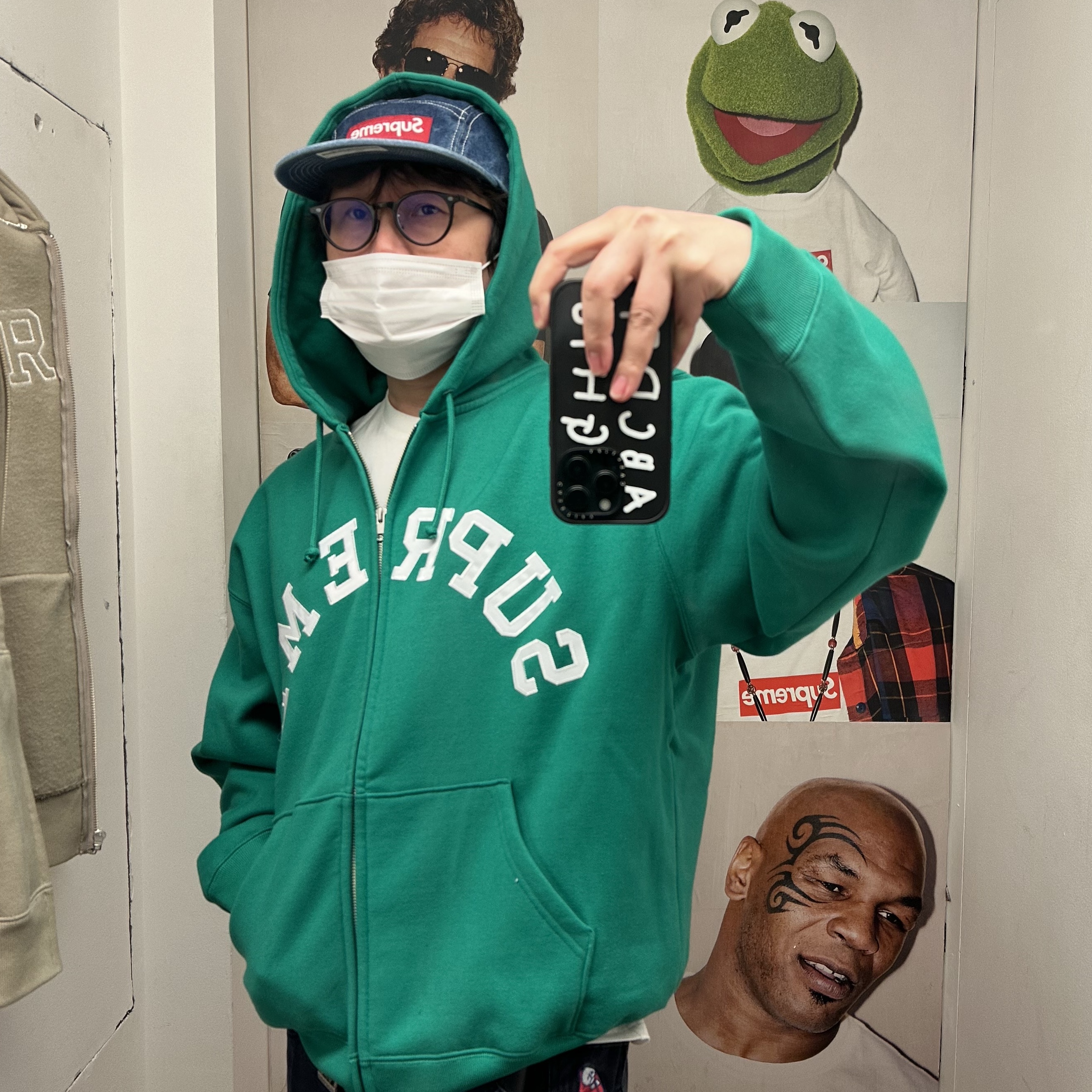 Supreme x Champion Zip Up Hooded Sweatshirt Green - 24SS 착용 스타일