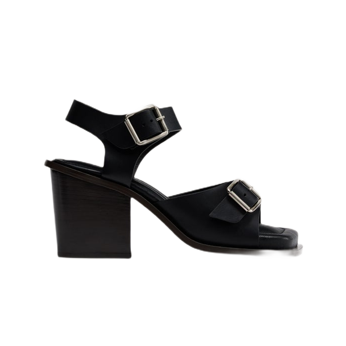 FO0024-LL196-999 (W) Lemaire Vegetal Tanned Leather Square Heeled Sandals With Straps 80 Black