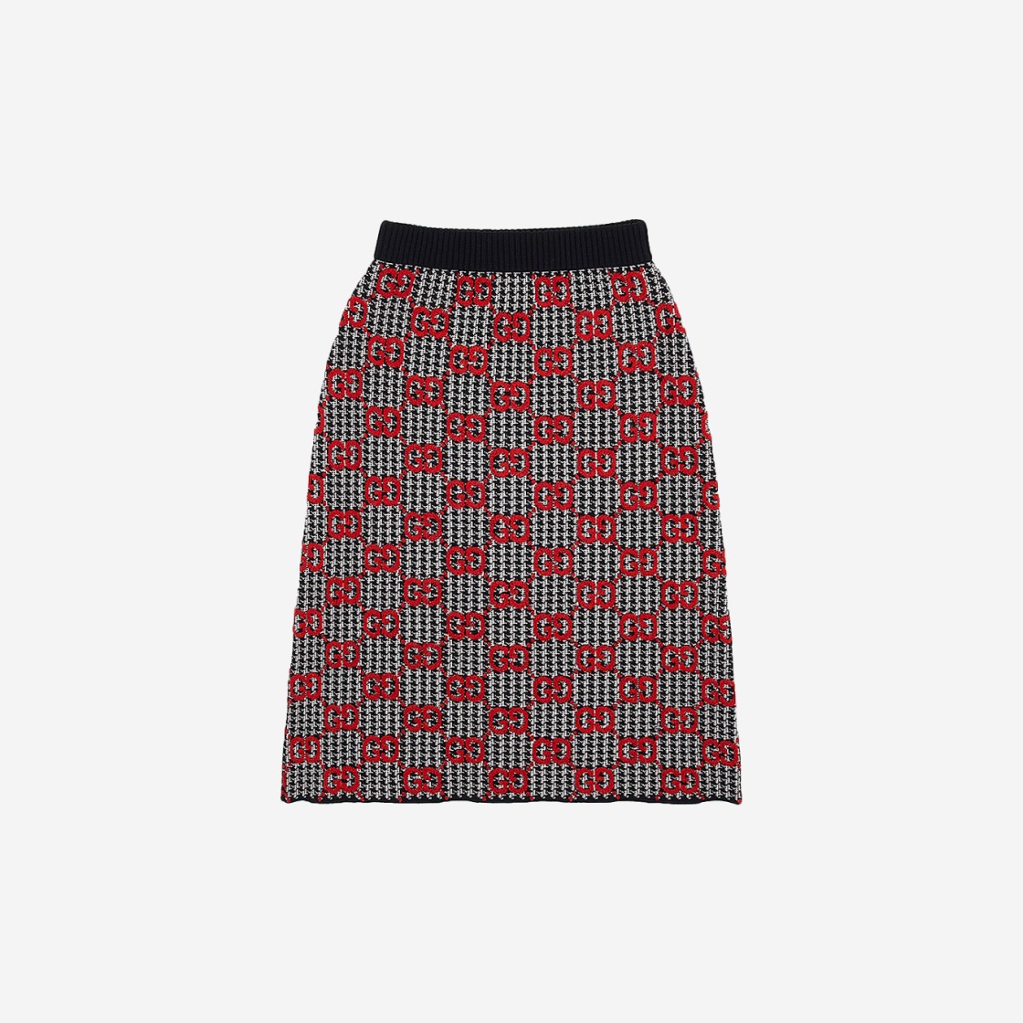 (W) Gucci GG Wool Houndstooth Skirt Black Ivory Red 상세 이미지 1