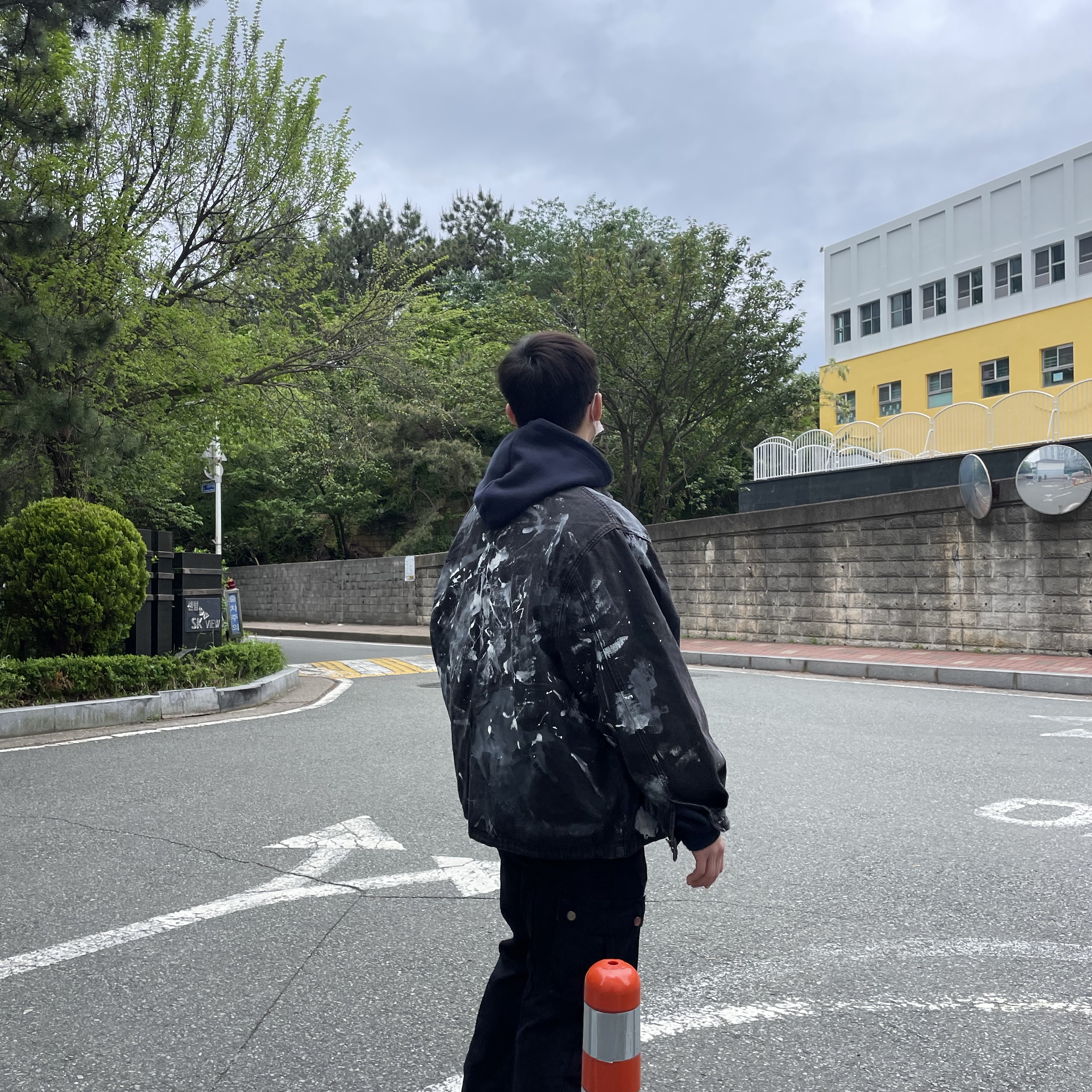 Undermycar Mu.10 Anti Fxxking Logo Play Oversized Bonded Hoodie Navy 착용 스타일