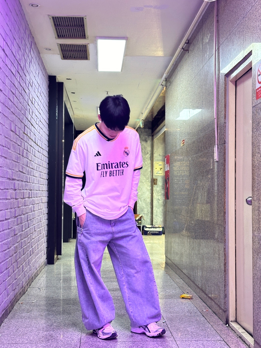 (W) Asics Gel-Kayano 14 White Midnight, Adidas Real Madrid 2023/24 Home Jersey White - KR Sizing (Non Marking Ver.) 착용 스타일