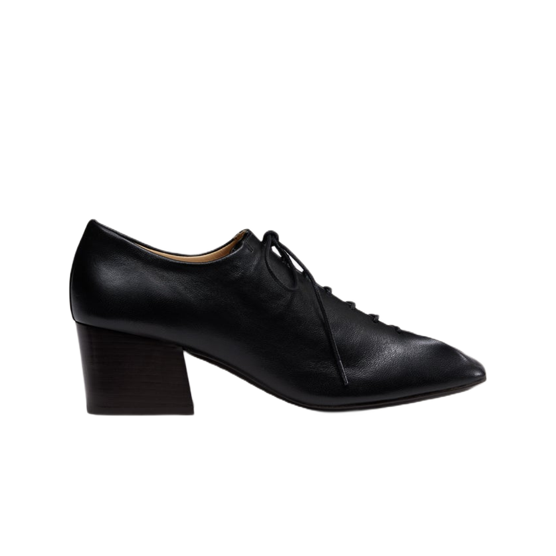 (W) 르메르 샤이니 나파 레더 수리 클래식 더비 쿠반 힐 블랙((W) Lemaire Shiny Nappa Leather Souris Classic Derbies With Cuban Heels Black)