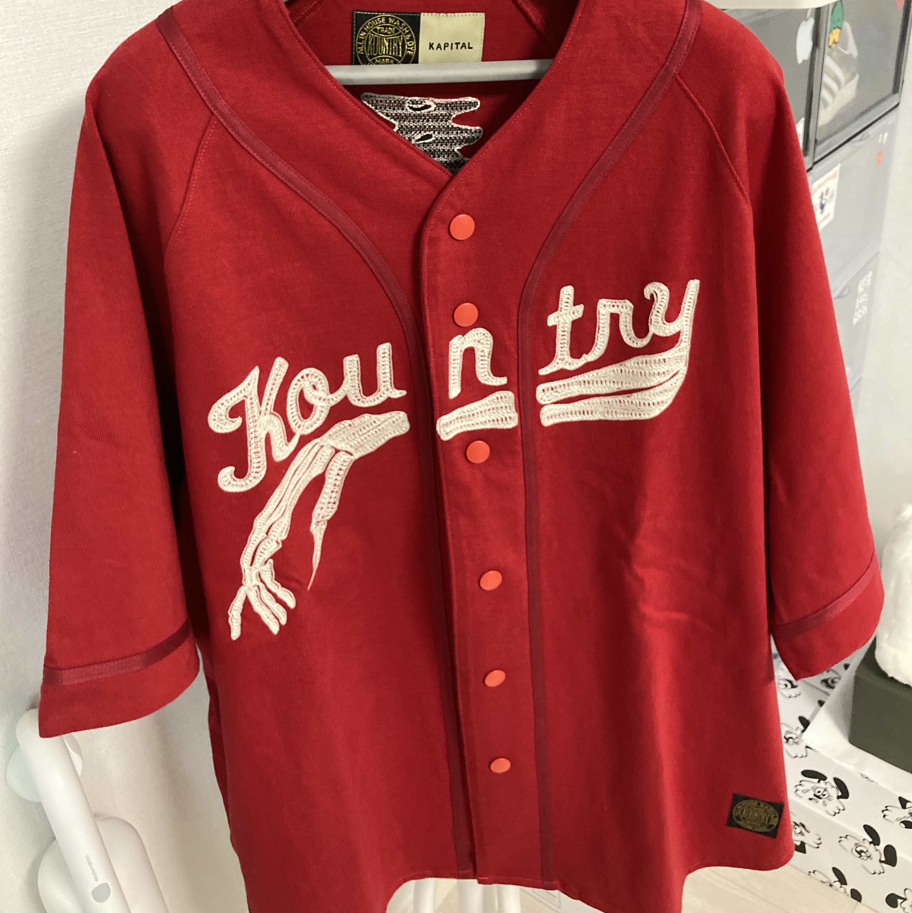 Kapital Baseball Bone Shirt Red 착용 스타일 - 1