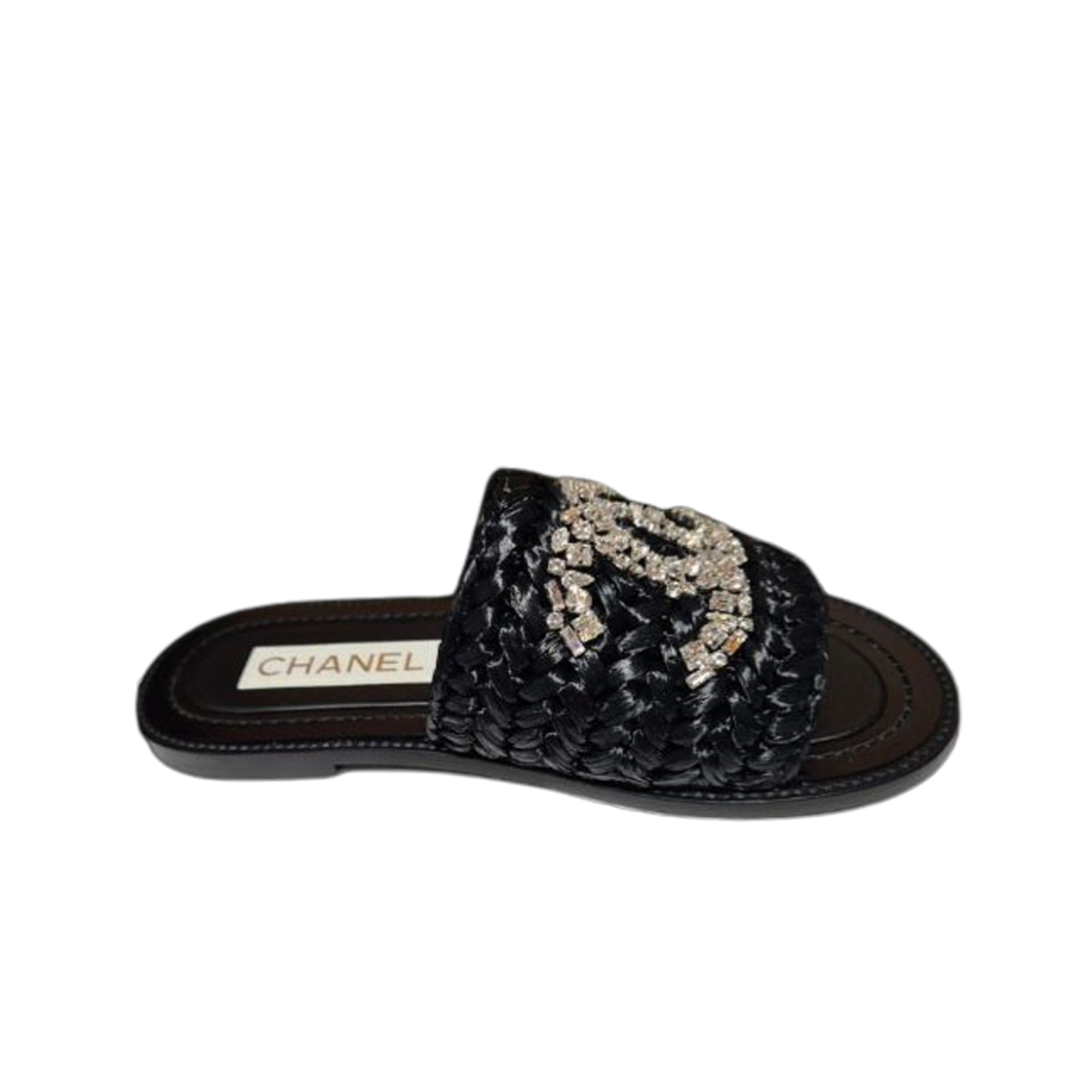 G40083-X57021-94305 (W) Chanel Mules Raffia Strass & Black