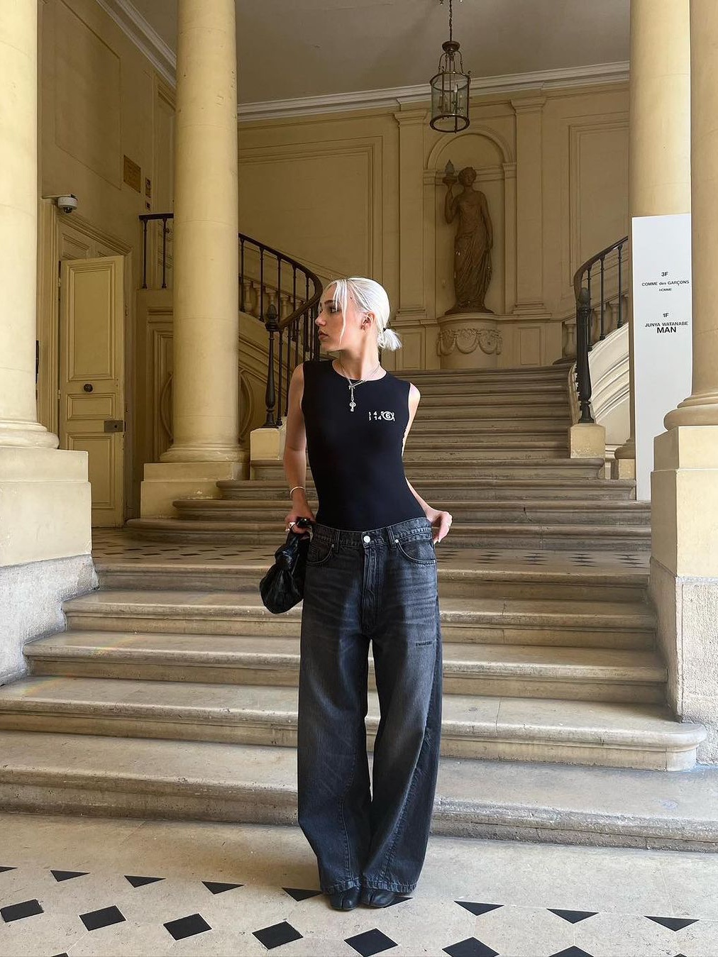 Diagonal Relaxed Wide Denim Pants Black, SEEN Pannel Wide Denim Pants Raw Denim 착용 스타일 - 6