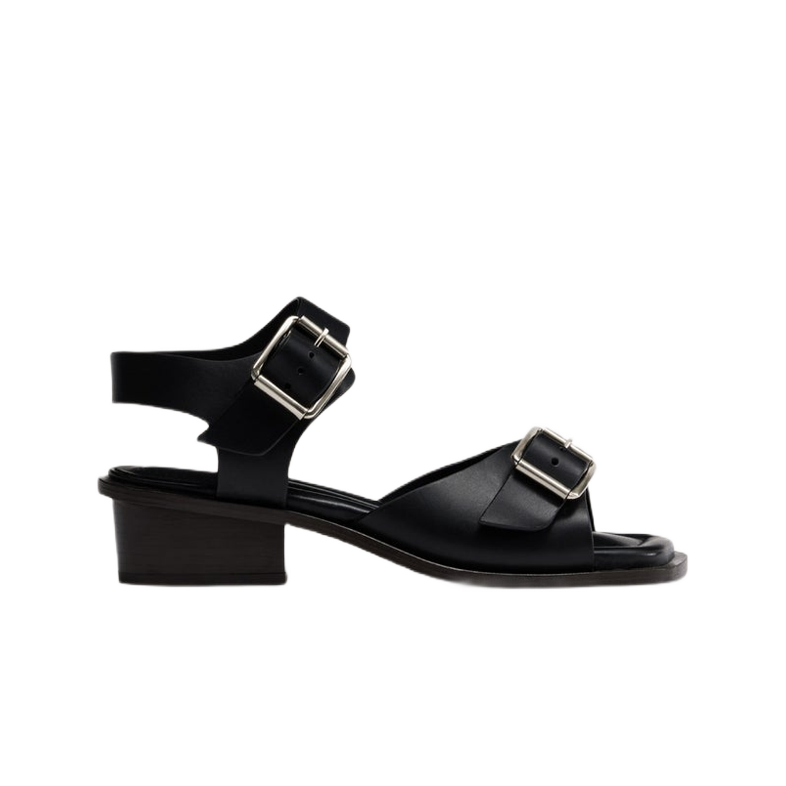 (W) 르메르 베지탈 탠 레더 스퀘어 힐 샌들 스트랩 35 블랙((W) Lemaire Vegetal Tanned Leather Square Heeled Sandals With Straps 35 Black)
