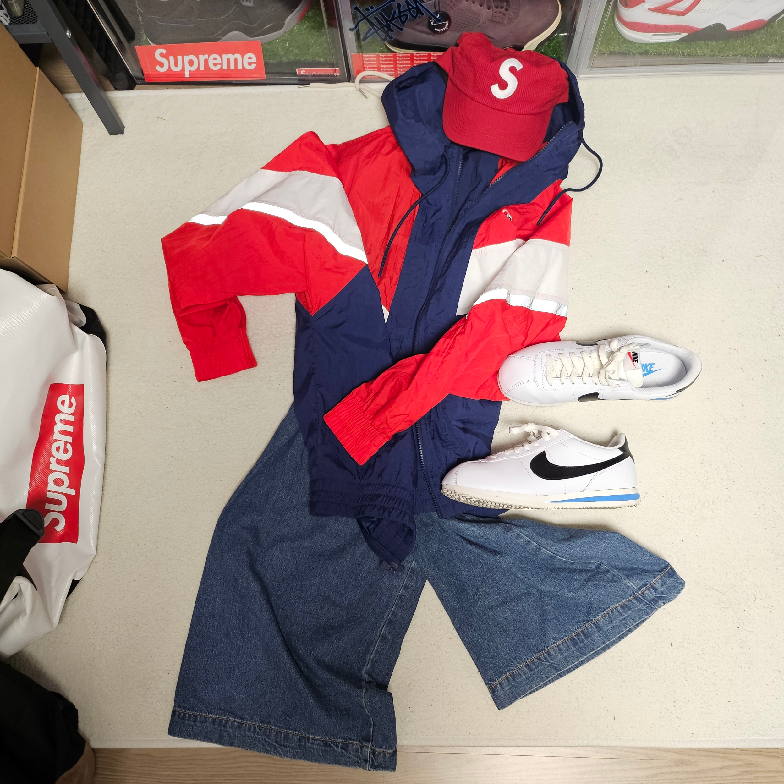 Supreme Seersucker S Logo 6-Panel Red - 24SS, Nike NSW Windrunner Hooded Jacket Black - Asia 착용 스타일