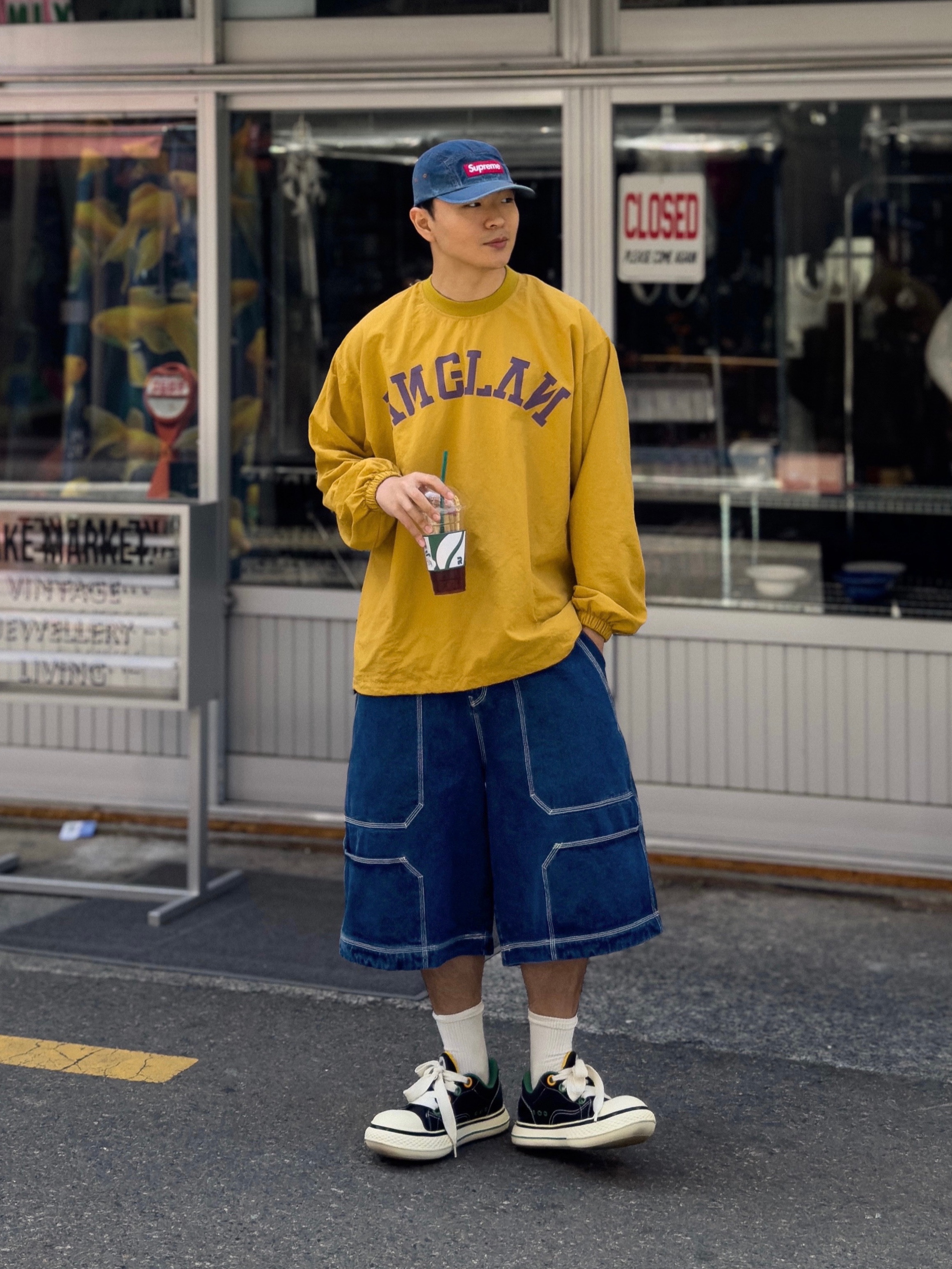 Supreme Washed Chino Twill Camp Cap Denim - 22FW 착용 스타일