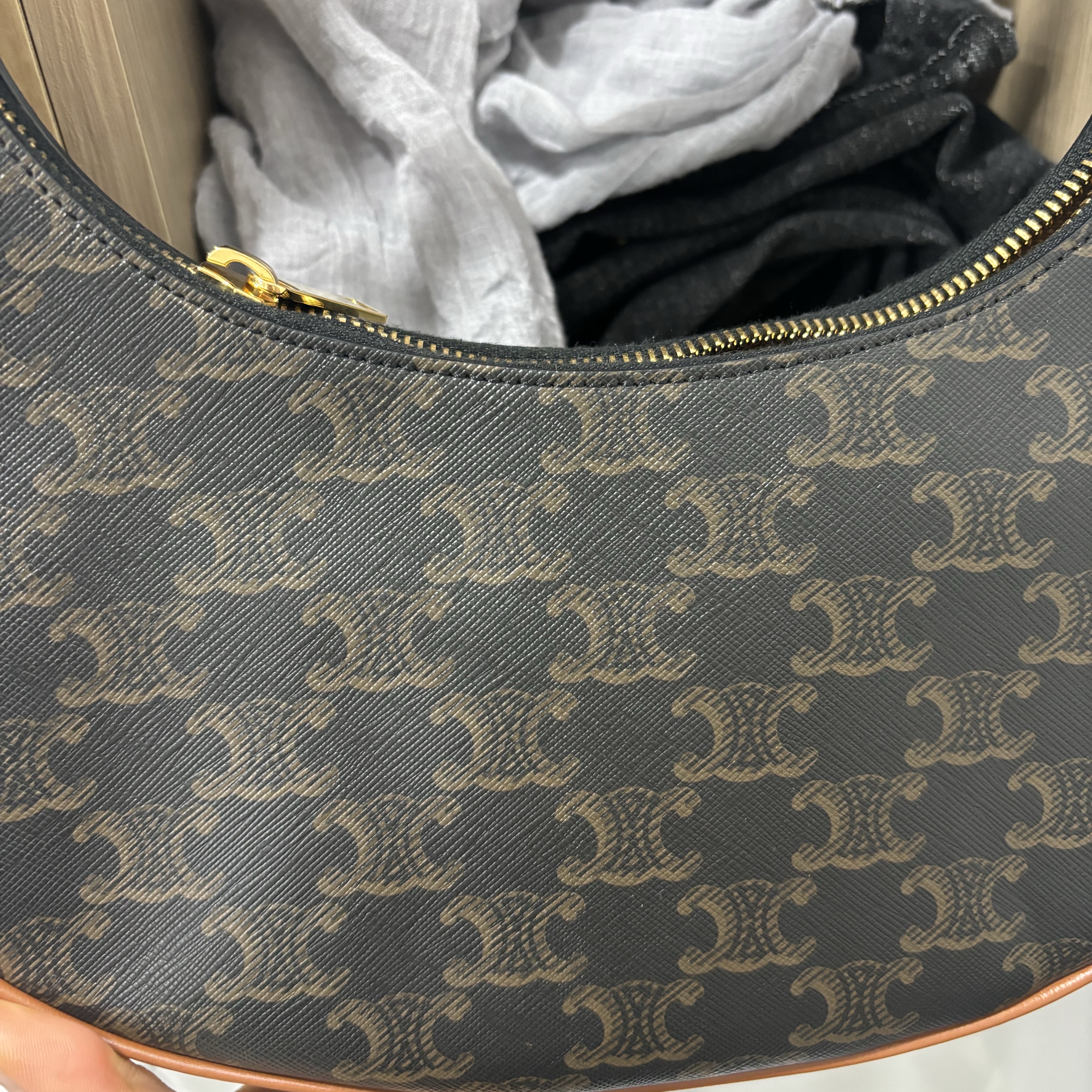 Celine Ava Bag in Triomphe Canvas and Calfskin Tan 착용 스타일