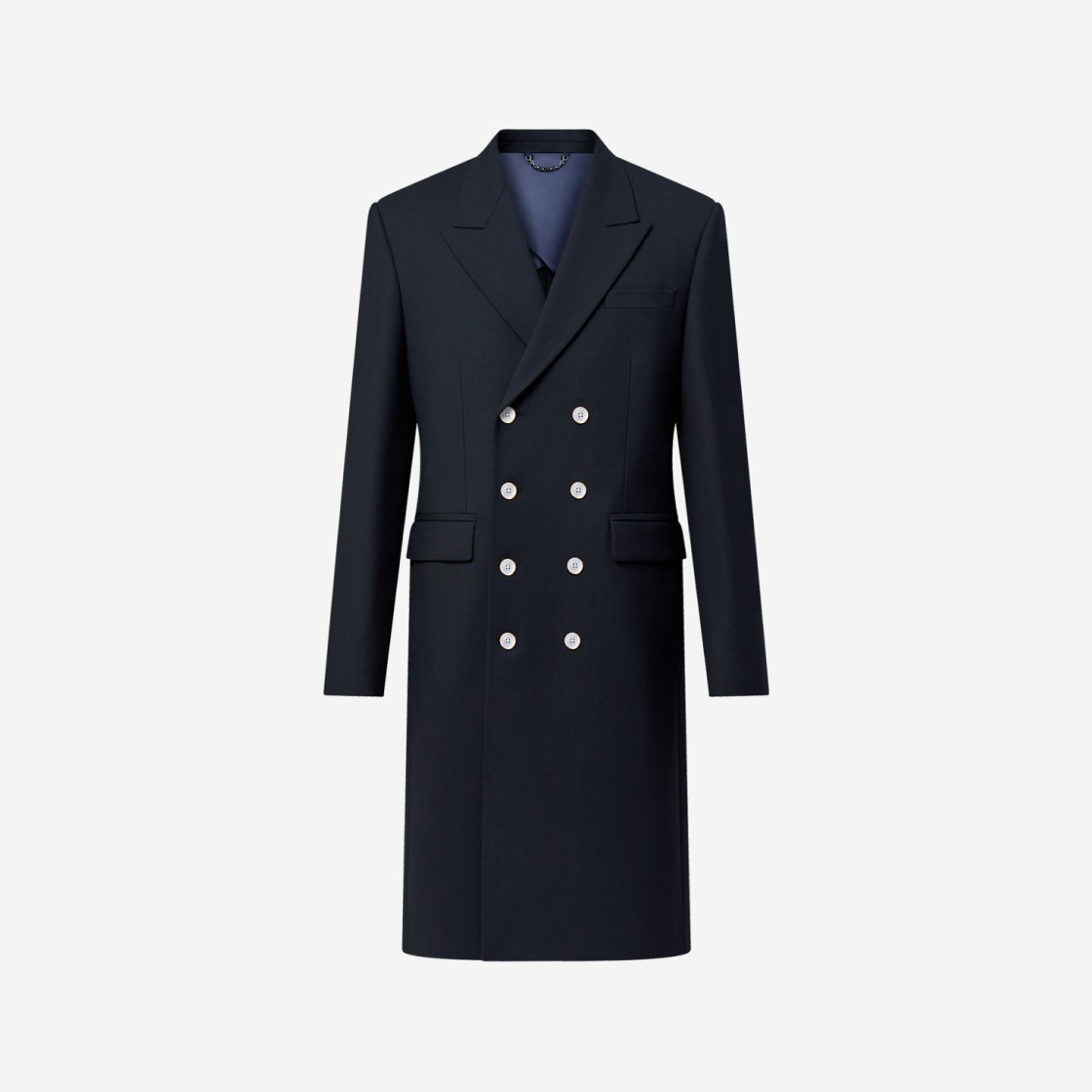 Louis Vuitton Double Breasted Tailored Wool Blend Coat Navy Blue 상세 이미지 1