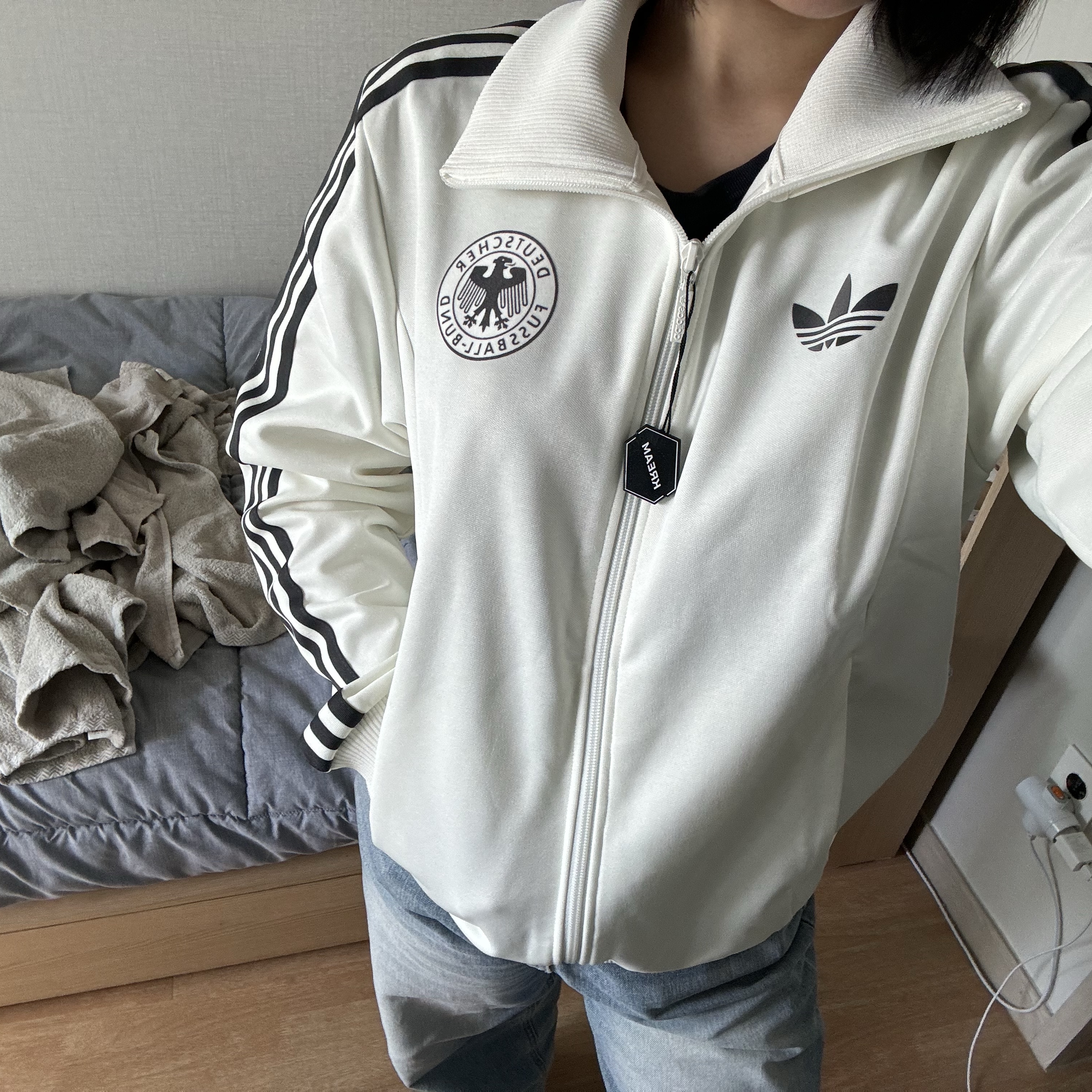 Adidas German Beckenbauer Track Top Off White - KR Sizing 착용 스타일 - 1