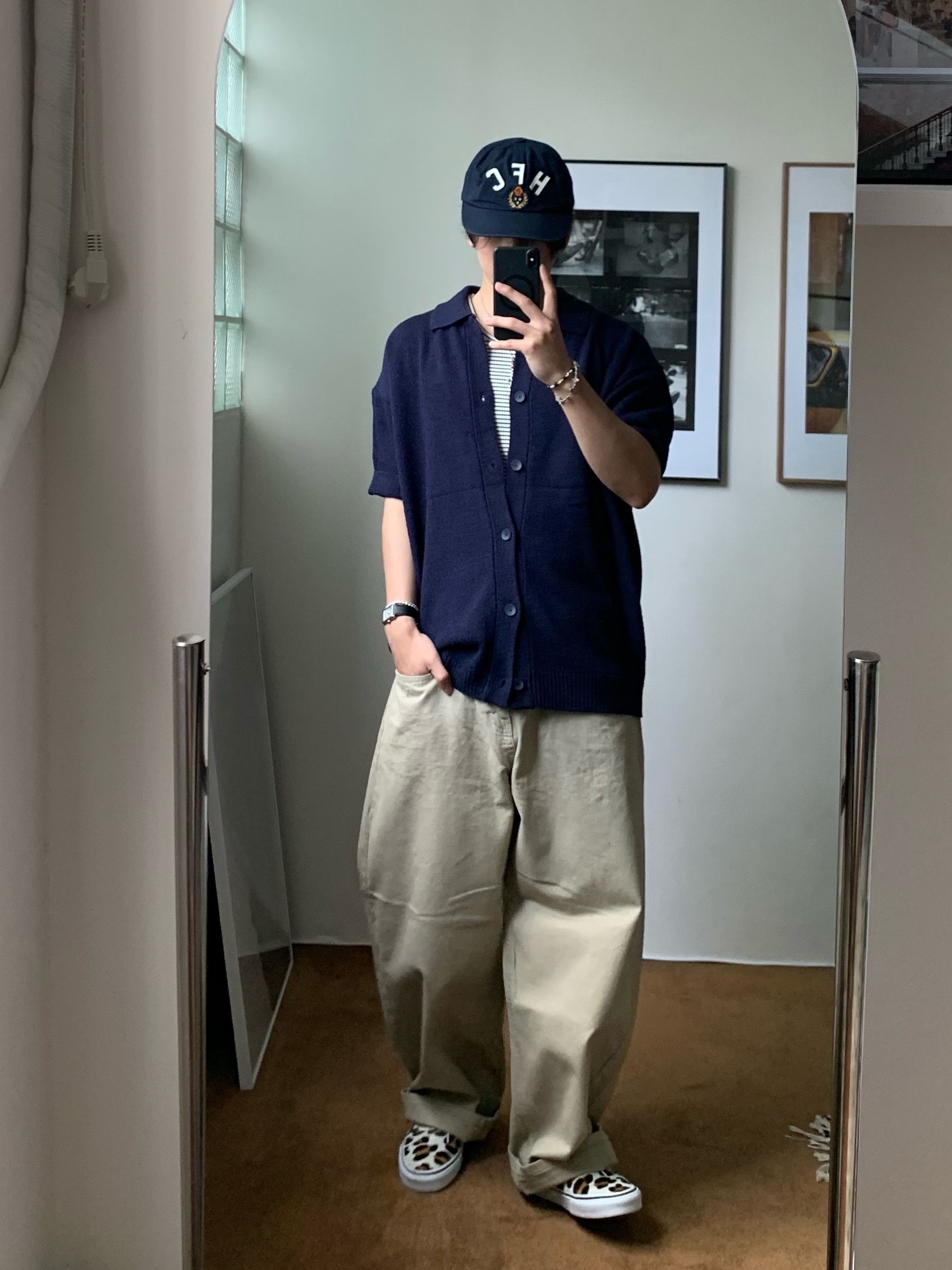Heritage Floss Felt 6 Panel Cap Navy, Vans Era Leopard True White 착용 스타일 - 8