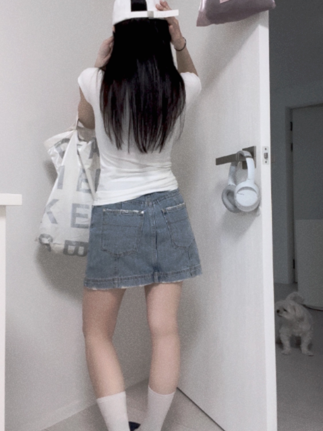 (W) Matin Kim Double Zipper Denim Mini Skirt Blue 착용 스타일