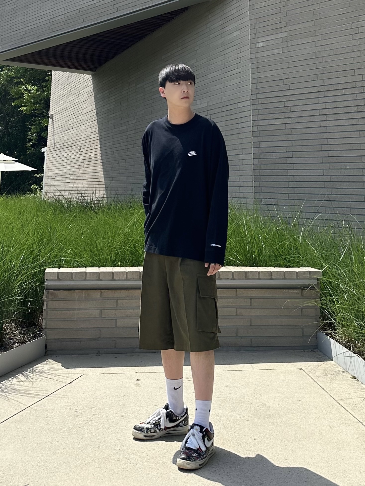 Nike x Peaceminusone LS T-Shirt Black (DR0098-010), Nike x Peaceminusone Air Force 1 Low Para-Noise 착용 스타일 - 1