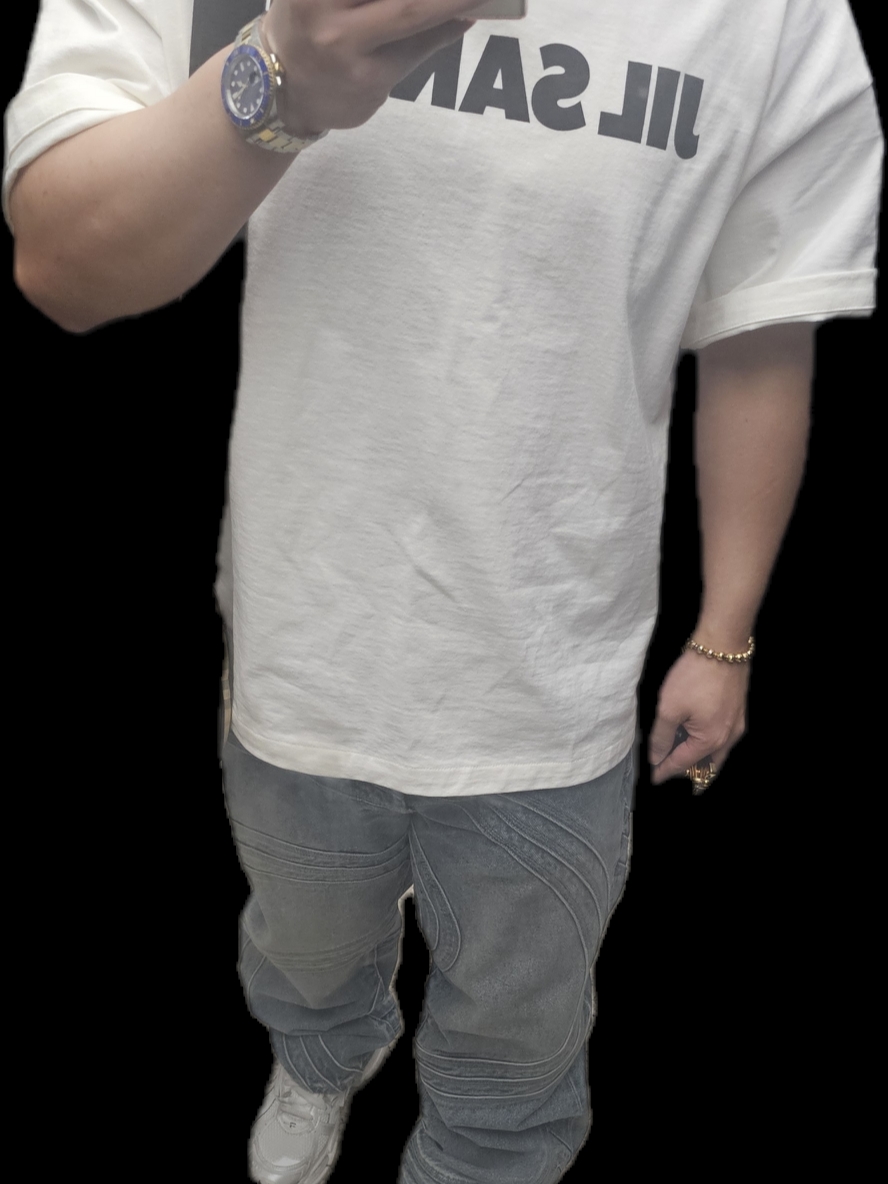 Jil Sander Logo T-Shirt Natural 착용 스타일