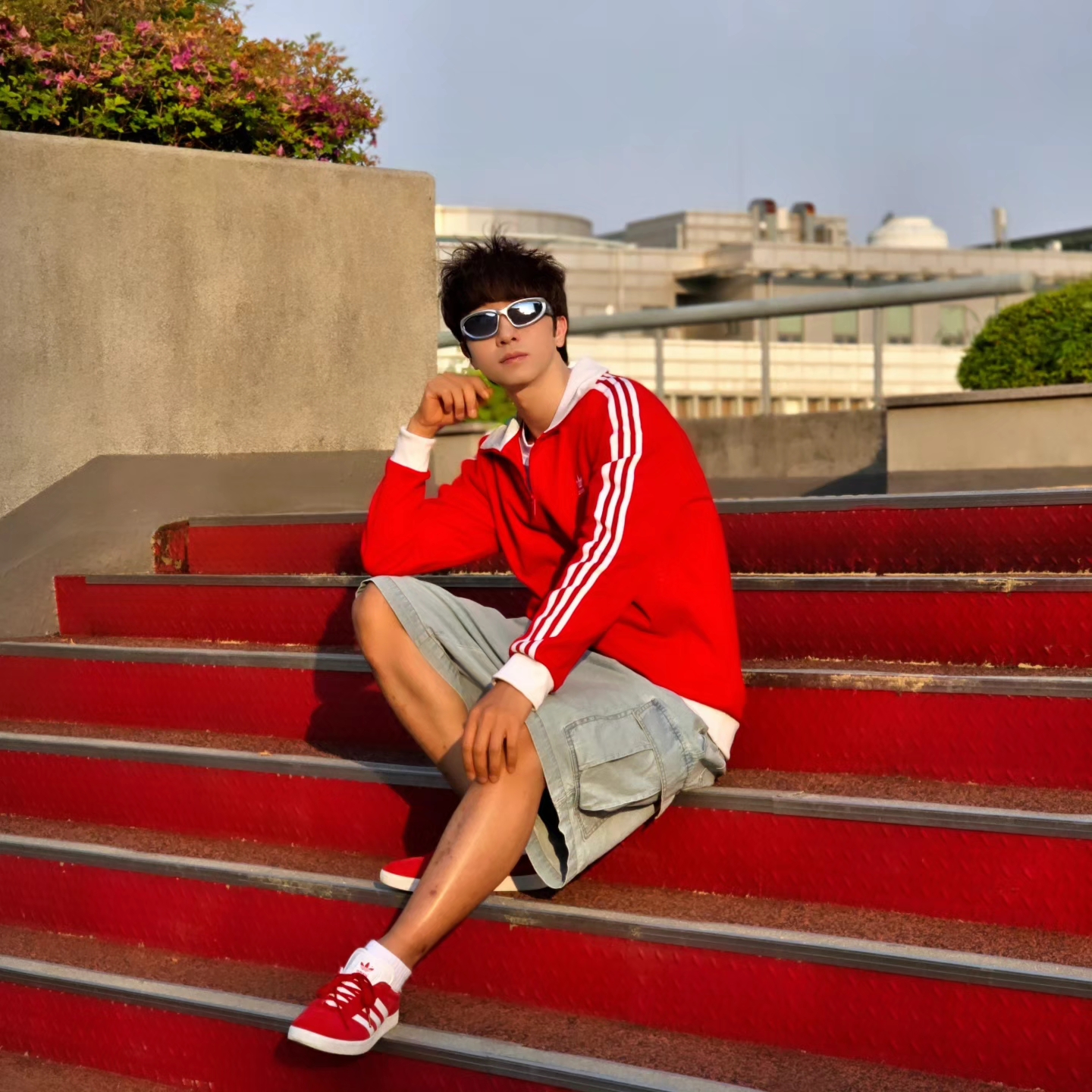 Adidas Adicolor Classic Beckenbauer Track Top Better Scarlet White - KR Sizing, Adidas Adicolor Classic Beckenbauer Track Top Better Scarlet White - US Sizing 착용 스타일 - 4