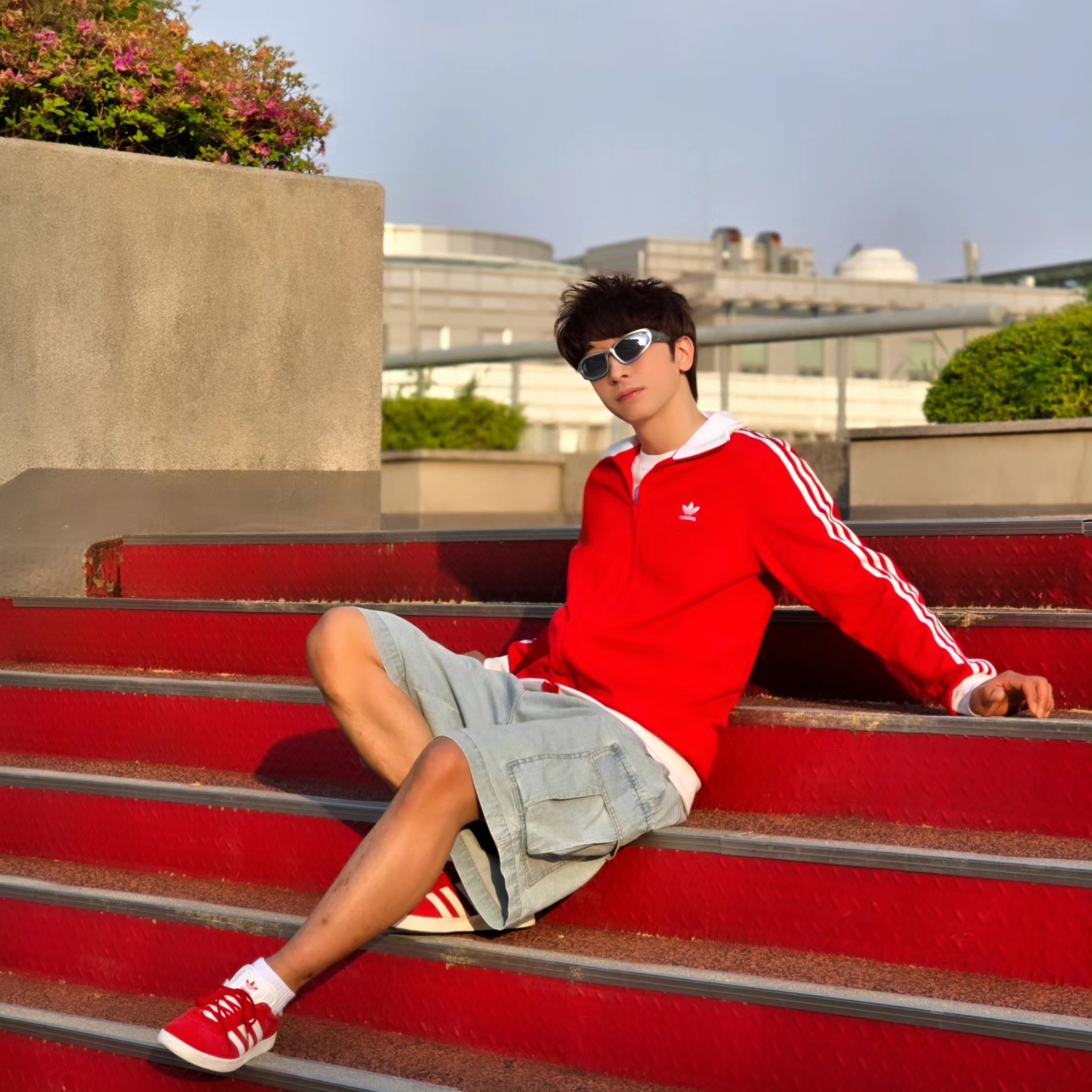 Adidas Adicolor Classic Beckenbauer Track Top Better Scarlet White - KR Sizing, Adidas Adicolor Classic Beckenbauer Track Top Better Scarlet White - US Sizing 착용 스타일 - 5