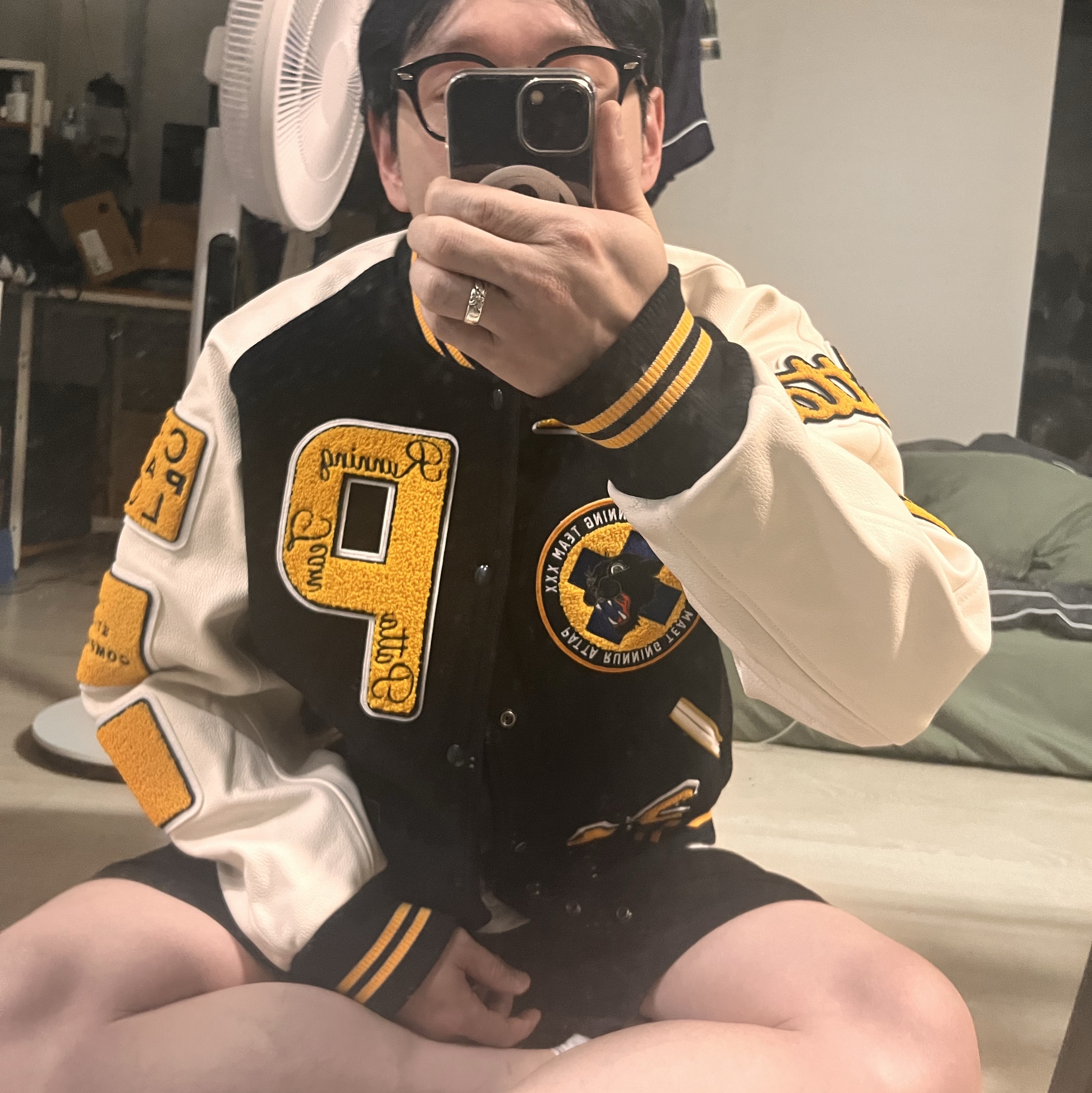 Nike x Patta Varsity Jacket Black Yellow - Asia 착용 스타일