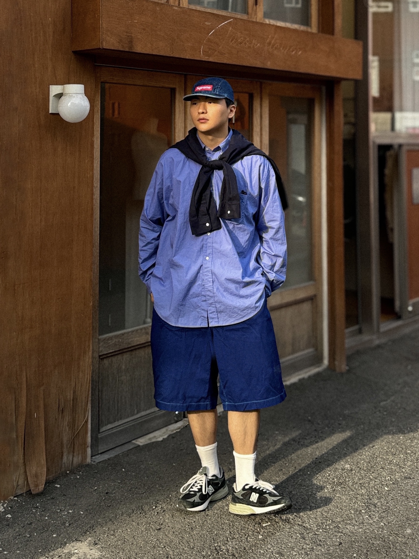 Supreme Washed Chino Twill Camp Cap Denim - 22FW 착용 스타일 - 3