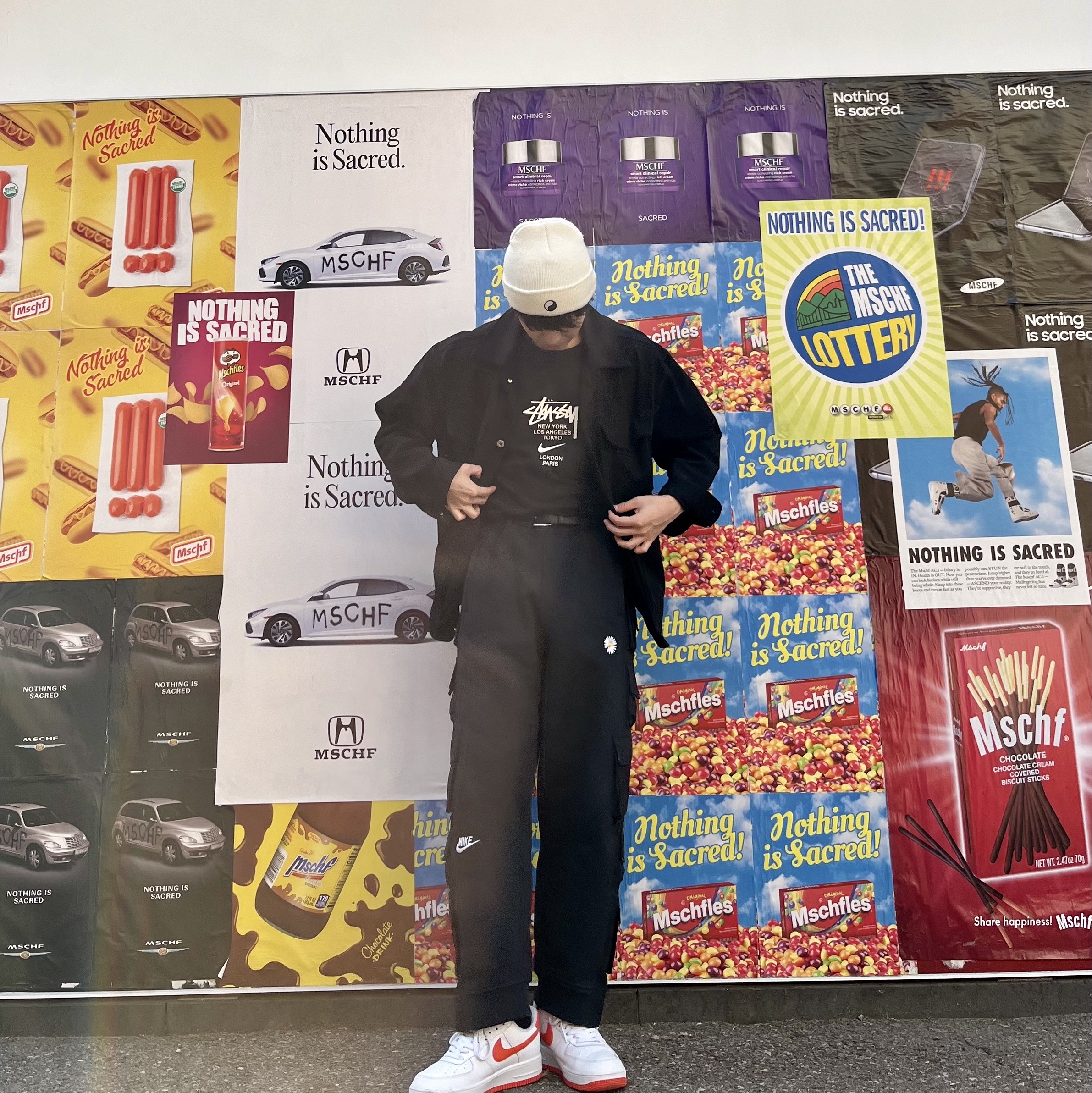 Nike Air Force 1 '07 Low White Team Orange, Nike x Peaceminusone Wide Pants Black (DR0096-010) 착용 스타일 - 2