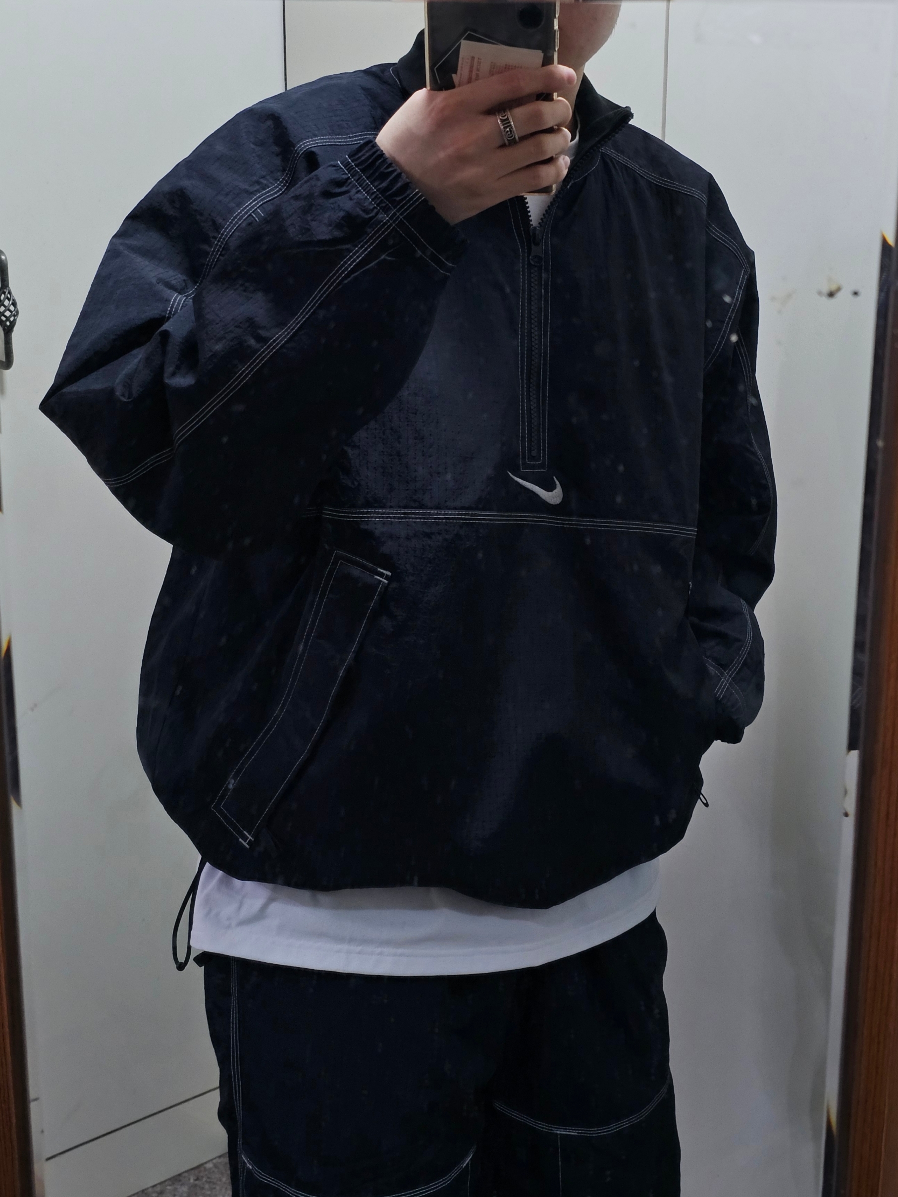 Supreme x Nike Ripstop Pullover Black - 24SS, Supreme x Nike Ripstop Track Pants Black - 24SS 착용 스타일