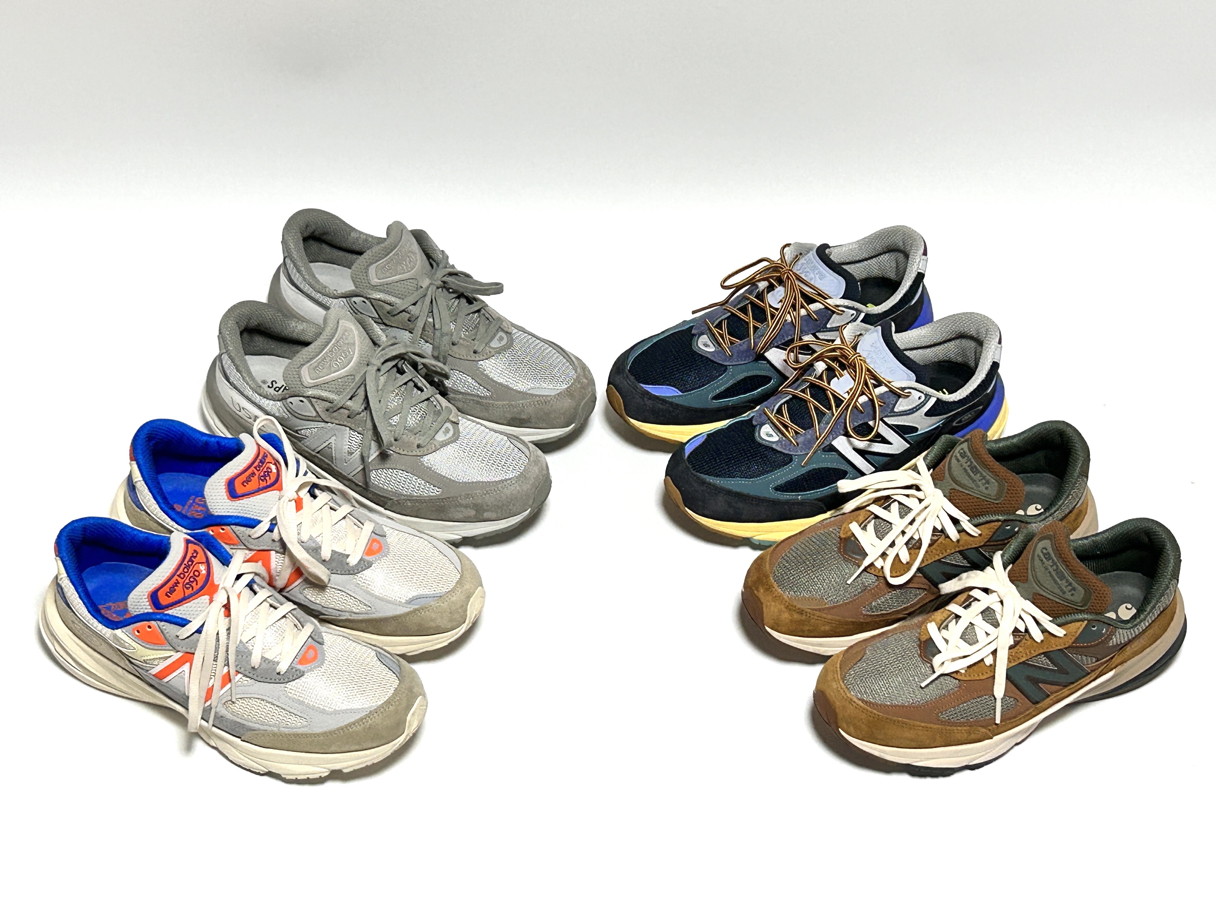 New Balance x Carhartt WIP 990v6 Made in USA Hamilton Brown Military Green, New Balance x WTAPS 990v6 Made in USA Moon Mist Mirage Gray 착용 스타일