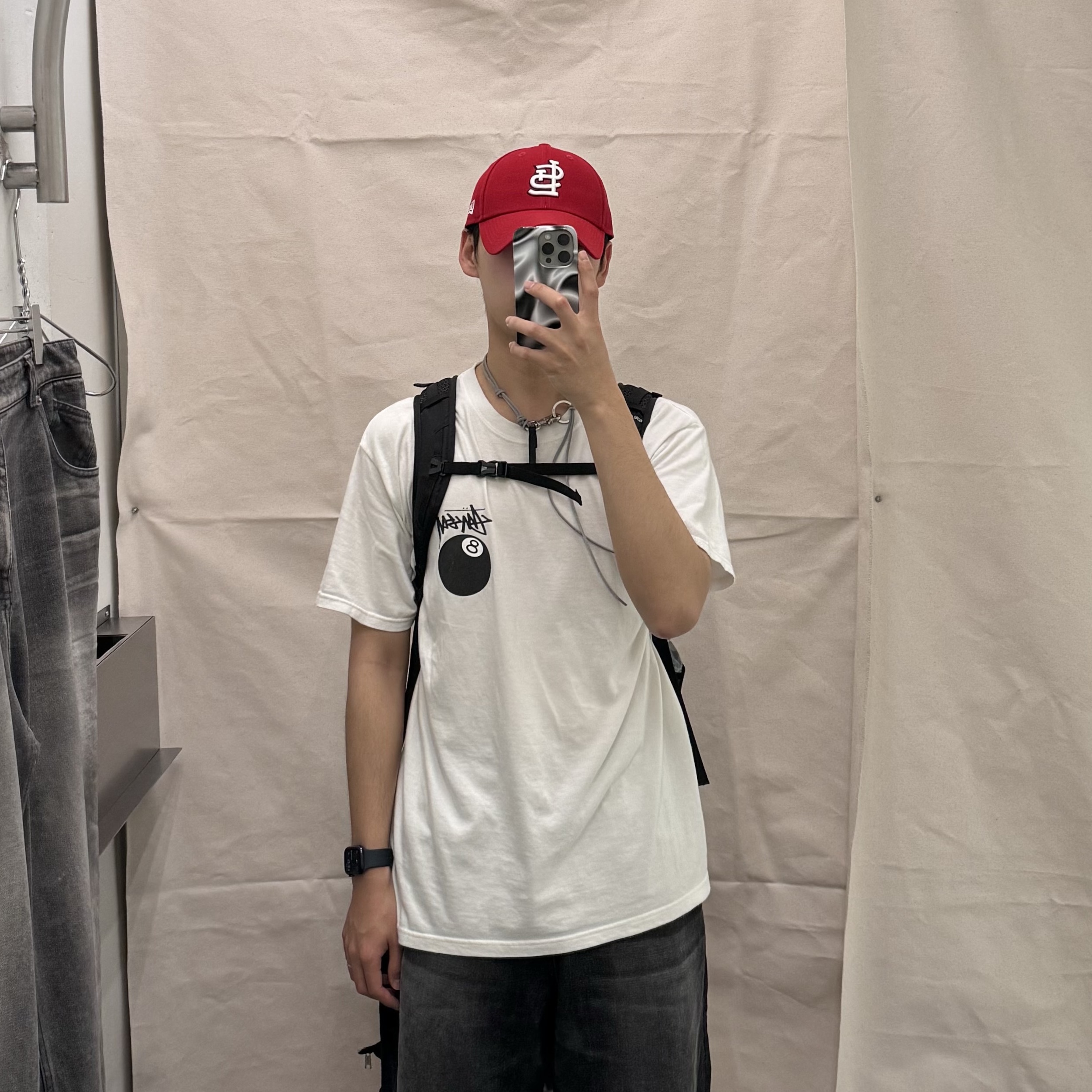 Our Legacy Ladon Leather Keychain Antique Blue, Stussy 8 Ball T-Shirt White - 22SS 착용 스타일 - 1