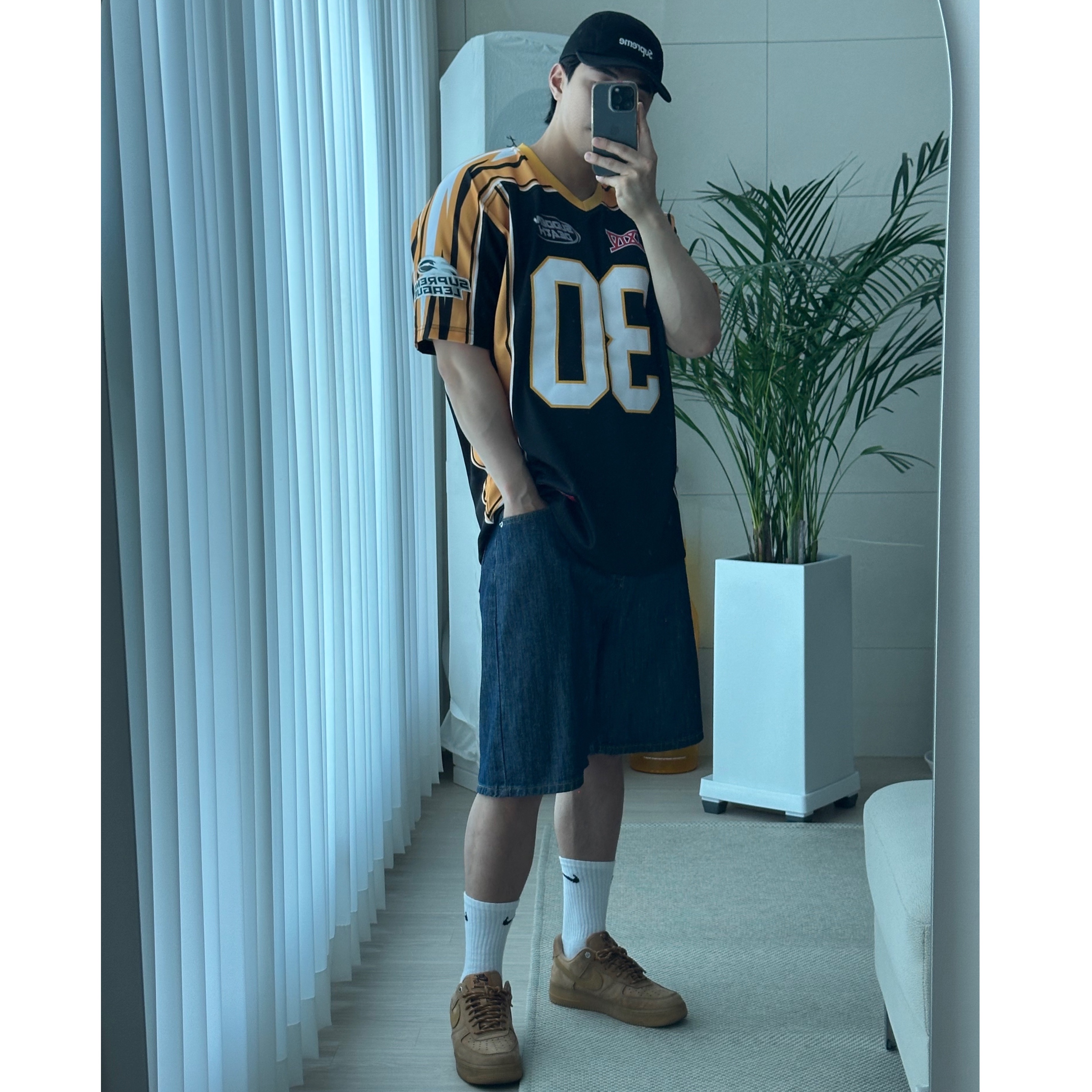 Supreme Sudden Death Football Jersey Black - 24SS, Nike Air Force 1 '07 WB Flax 착용 스타일