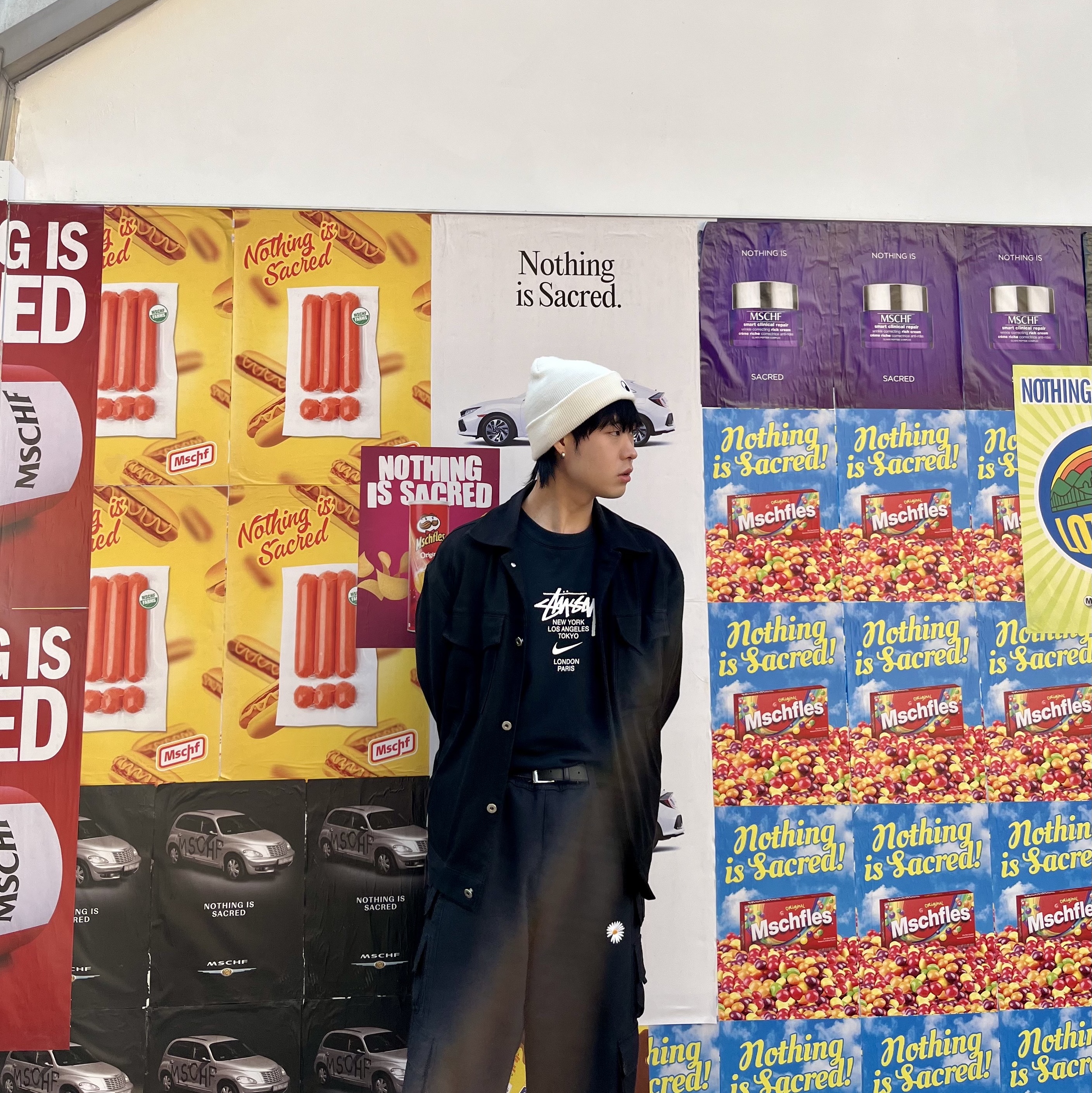 Nike Air Force 1 '07 Low White Team Orange, Nike x Peaceminusone Wide Pants Black (DR0096-010) 착용 스타일 - 3