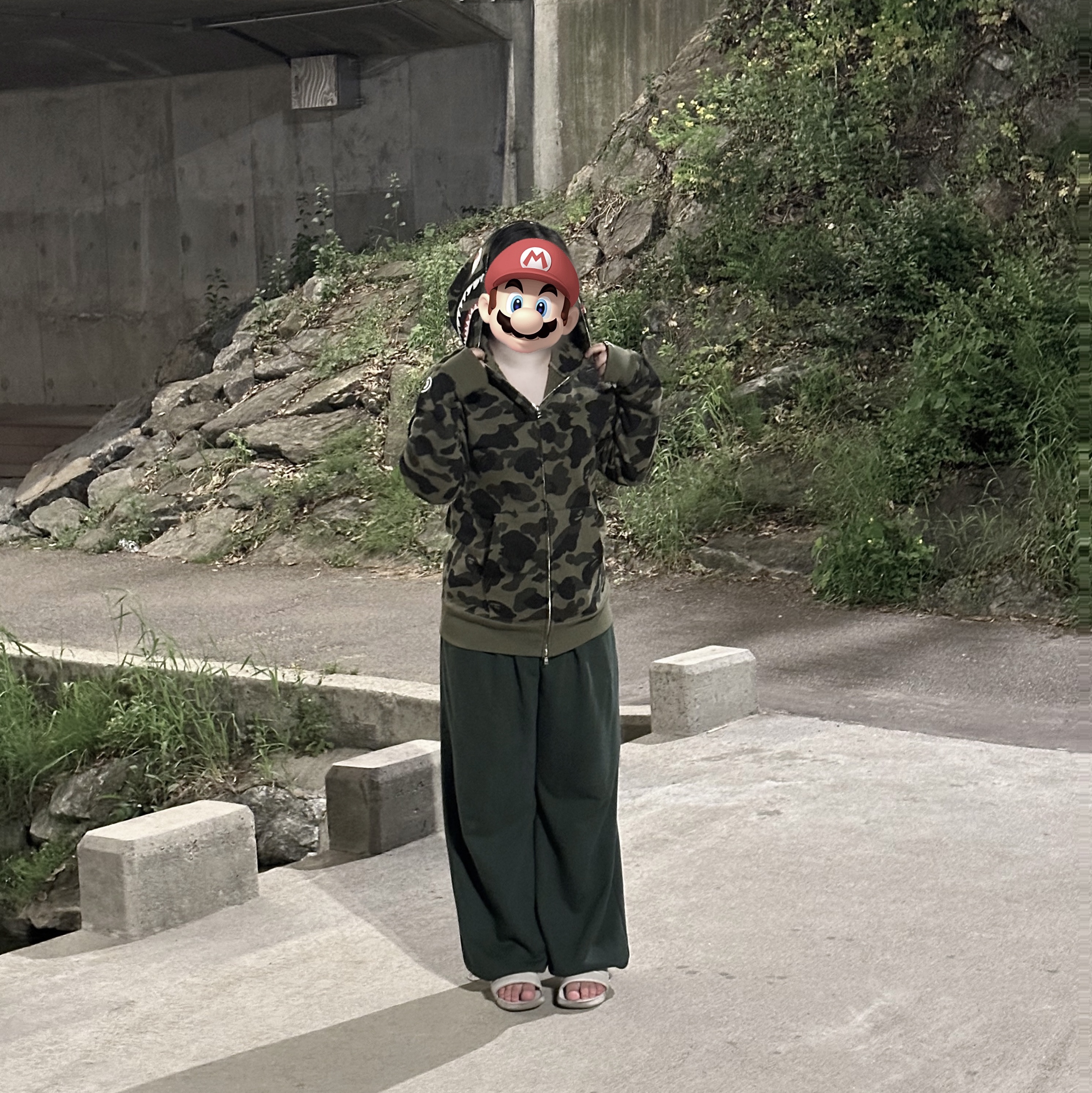 BAPE 1st Camo Shark Full Zip Hoodie Army Green 착용 스타일 - 1